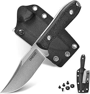 42a Compliant EDC Knife, Belt Knife Clip Point Blade 7.8 cm, Kydex Sheath with Whetstone, Small Hunting Knife D2 Steel, Micarta Handle Additional Nylon Rope for Bushcraft Equipment
