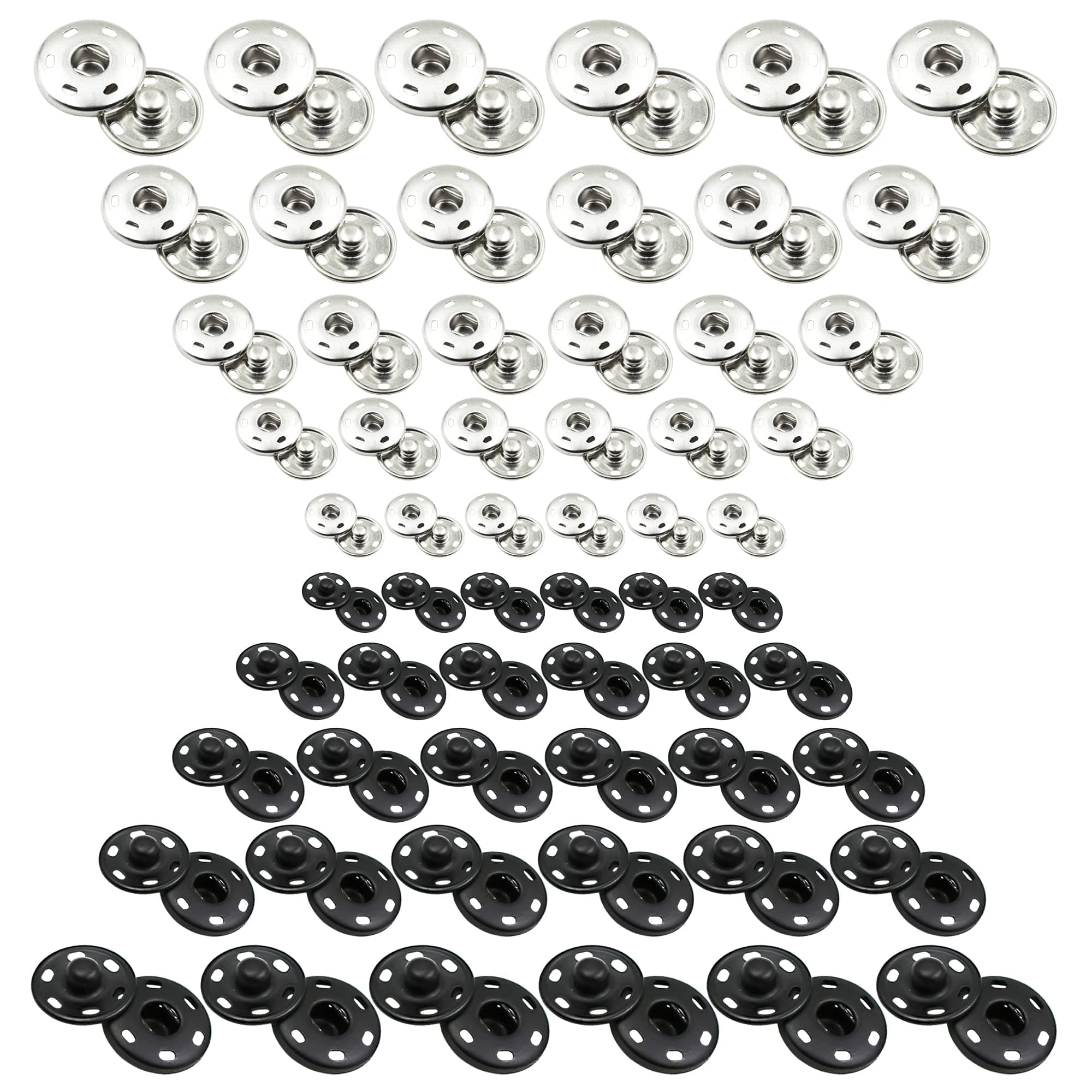 200 Sets Sew-On Snap Buttons, Metal Button Snaps for Sewing, Fasteners Press Buttons for Clothing, Black,Silver (8mm,10mm,12mm,14mm,16mm)