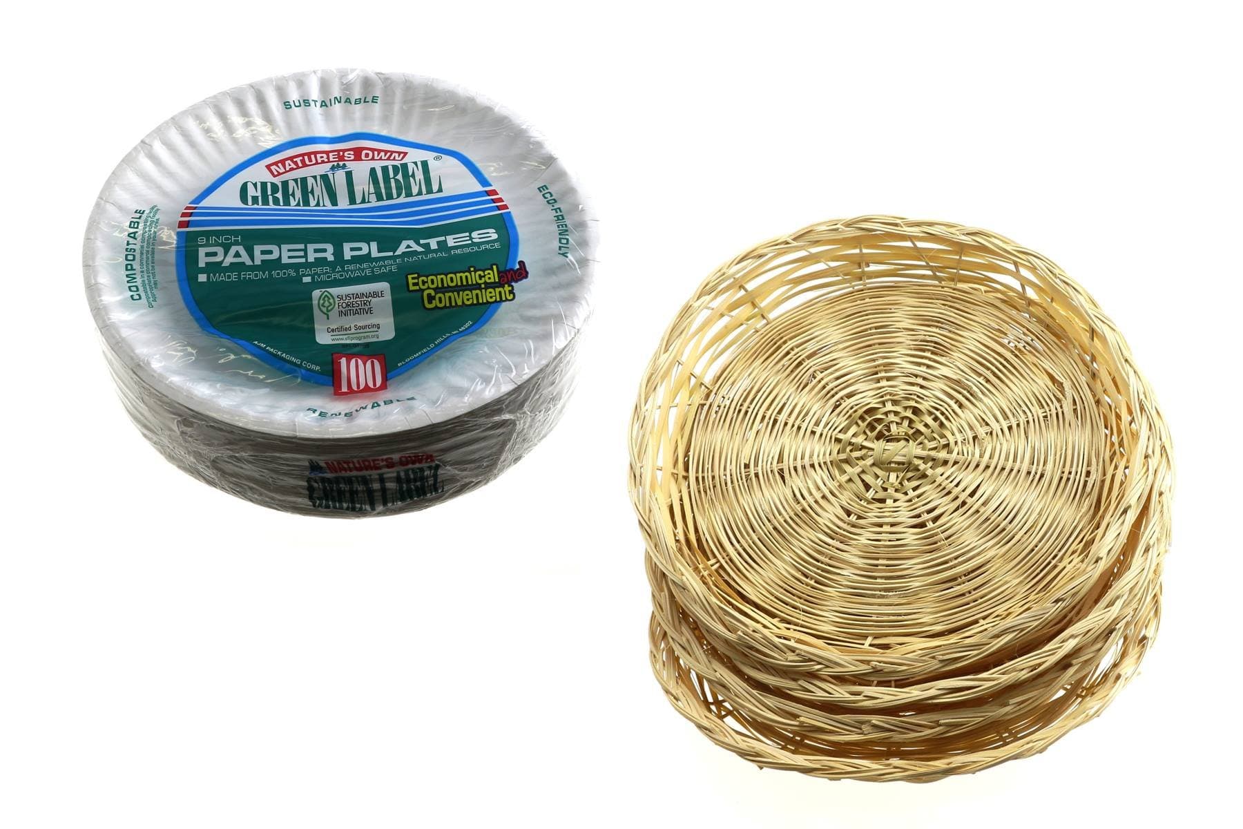 Paper Plate Holders and Disposable Plate Bundle. Comes with 4 Holders Measuring 10" (Pack of 4) and 100 Disposable 9" Plates