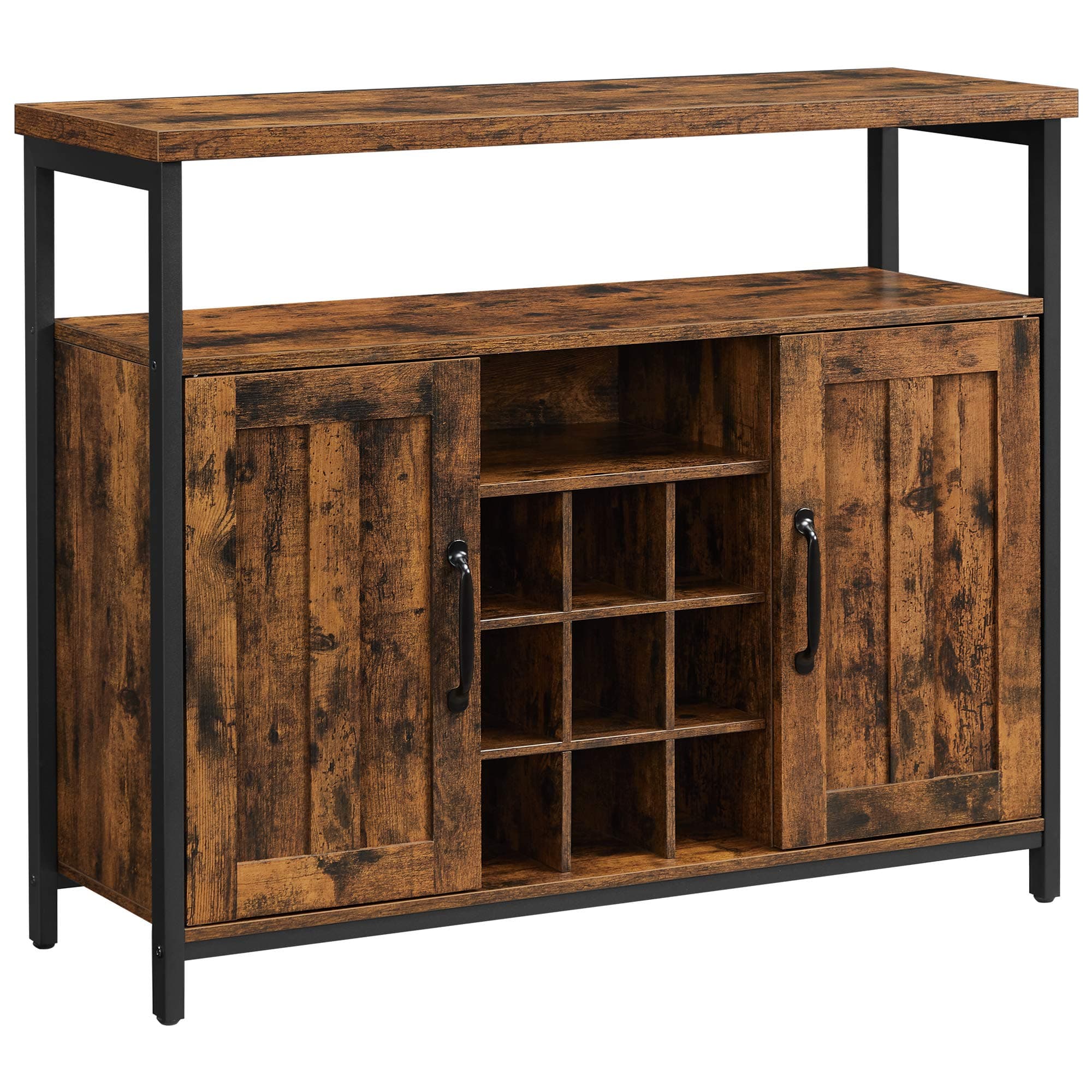 Storage Cabinet, Sideboard and Buffet Table with Wine Holder, 2-Door Cupboard for Dining Room, Living Room, Kitchen, 100 x 35 x 81.4 cm, Industrial, Rustic Brown and Black LSC094B01