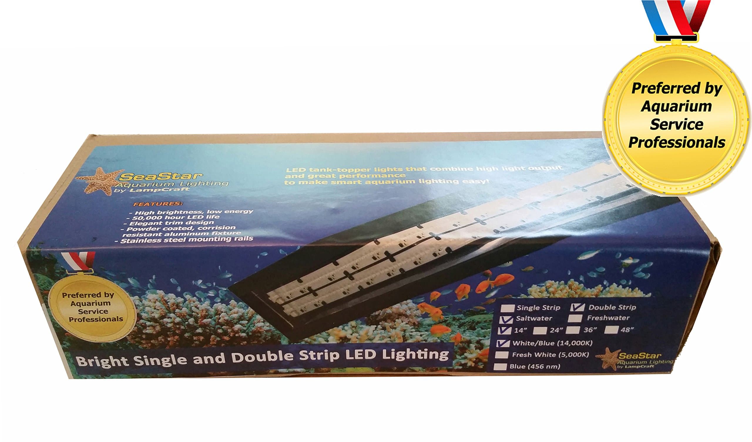 Seastar Lighting 36" Single Strip LED Aquarium Light, Large, White/Actinic Blue Mix