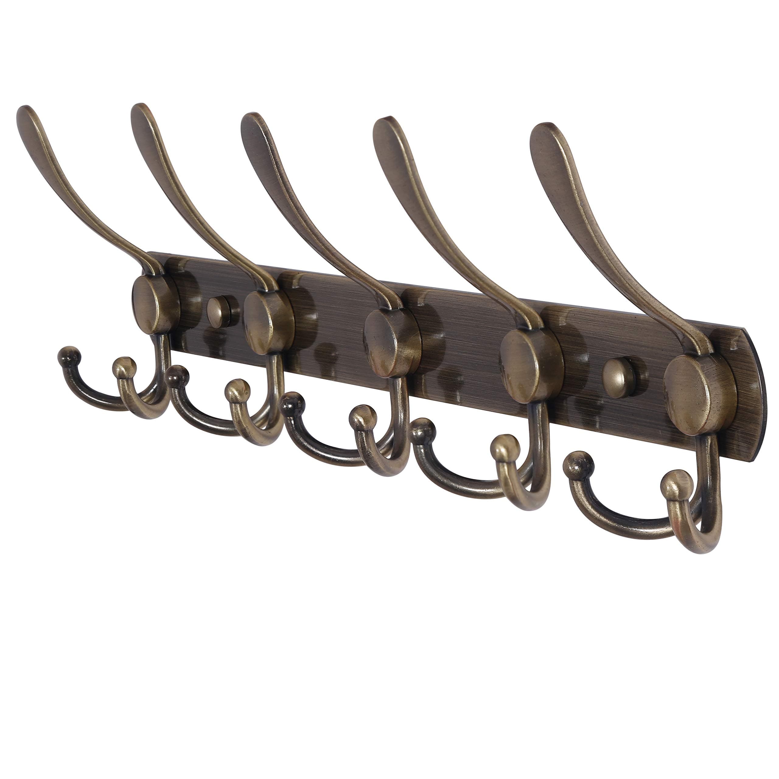 Dseap Coat Rack Wall Mounted - 5 Tri Hooks, Heavy Duty, Stainless Steel, Metal Coat Hook Rail for Coat Hat Towel Purse Robes Mudroom Bathroom Entryway,Bronze