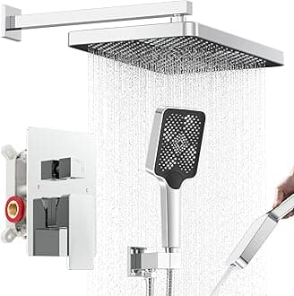 Iriber Chrome Shower System Wall Mount with Rainfall Shower Head and Handheld,Shower Faucet Set Mixer Trim Kit (Valve Included),Polished Chrome