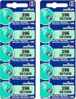Murata 396 Battery SR726W 1.55V Silver Oxide Watch Button Cell (10 Batteries)
