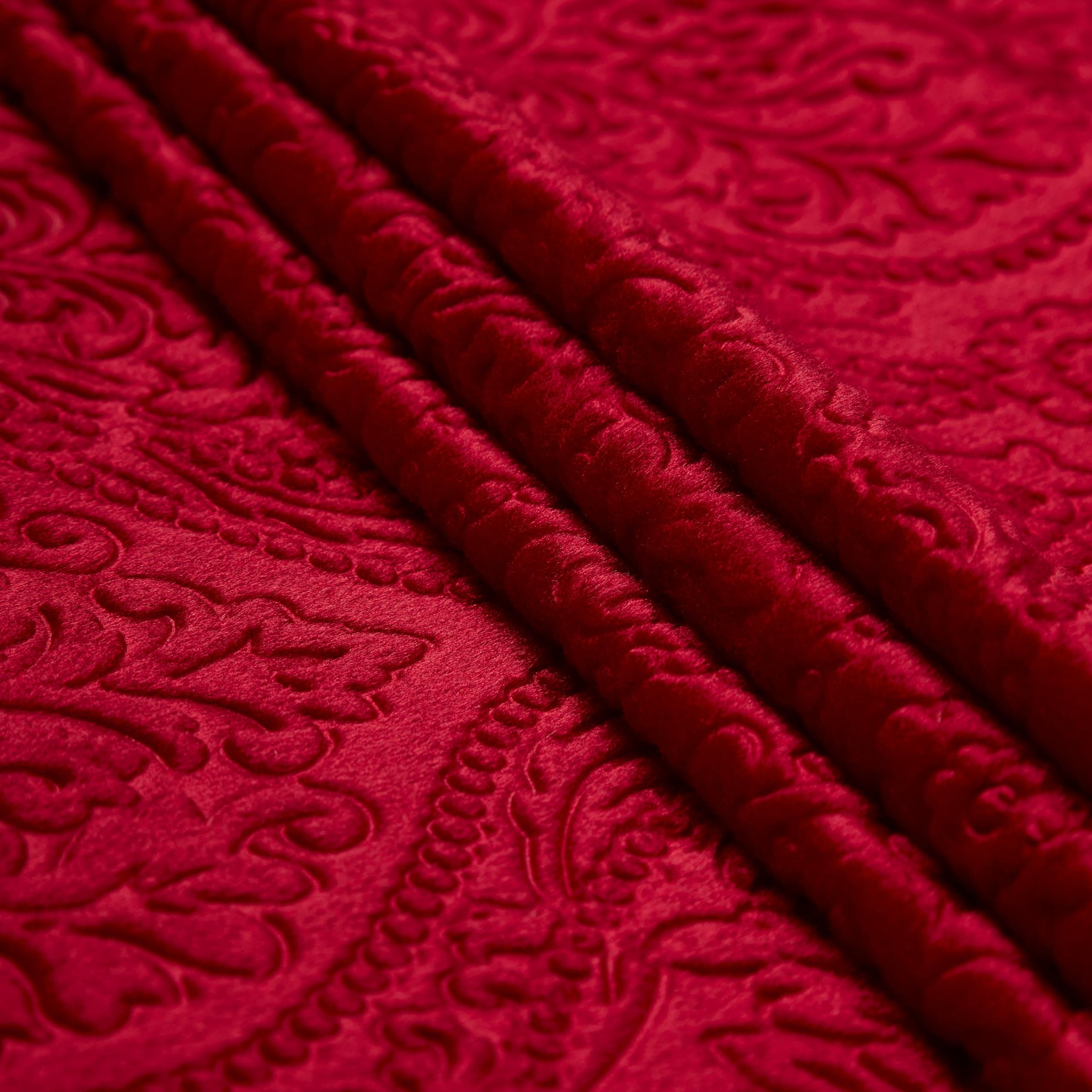 Embossed Velvet Fabric Material by Meter Red | Sofa Cloth Material | Unstitched Fabric for Making Cushion Cover, Sofa Cover, Backdrop| 175 GSM, Width 54 Inches | Order by Meter