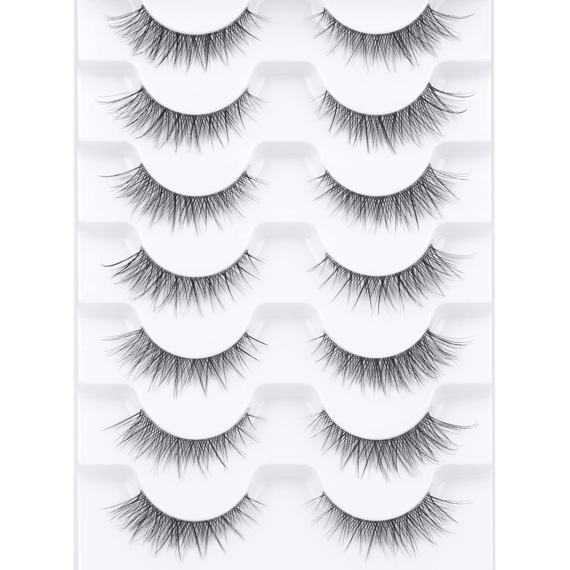 Lashes Natural Eyelashes Cat Eye Lashes Wispy 3D False Eyelashes Short Light Volume Fake Eyelashes with Clear Band 7 Pairs Faux Mink Lashes Pack ALICROWN
