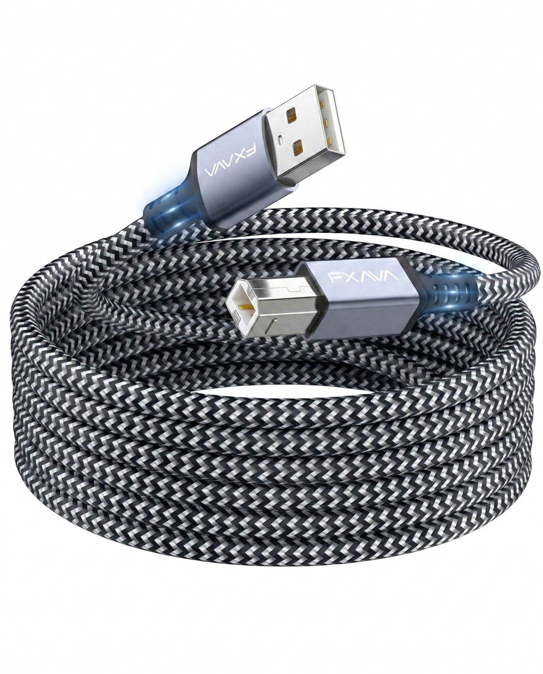 USB Printer Cable 20 Foot - Nylon Braided High Speed Long USB2.0 A to B Printer Cord for HP, Canon, Epson, Dell, Brother, Lexmark, Xerox, Scanner & MIDI