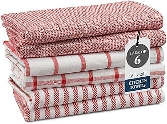 LANE LINEN Kitchen Towels Set - Pack of 4 100% Cotton Dish Towels for Drying Dishes, 18 x 28 , Kitchen Hand Towels, Absorbent Tea Towels, Premium Dish Towels for Kitchen, Quick Drying - Christmas Red