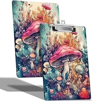 A4 Size Clipboard with Hanging Hook and Low Profile Clip, Plastic Nurse Clipboard Writing Drawing Board with Double-Side Pink Mushrooms Print for Woman Kids Office School Use