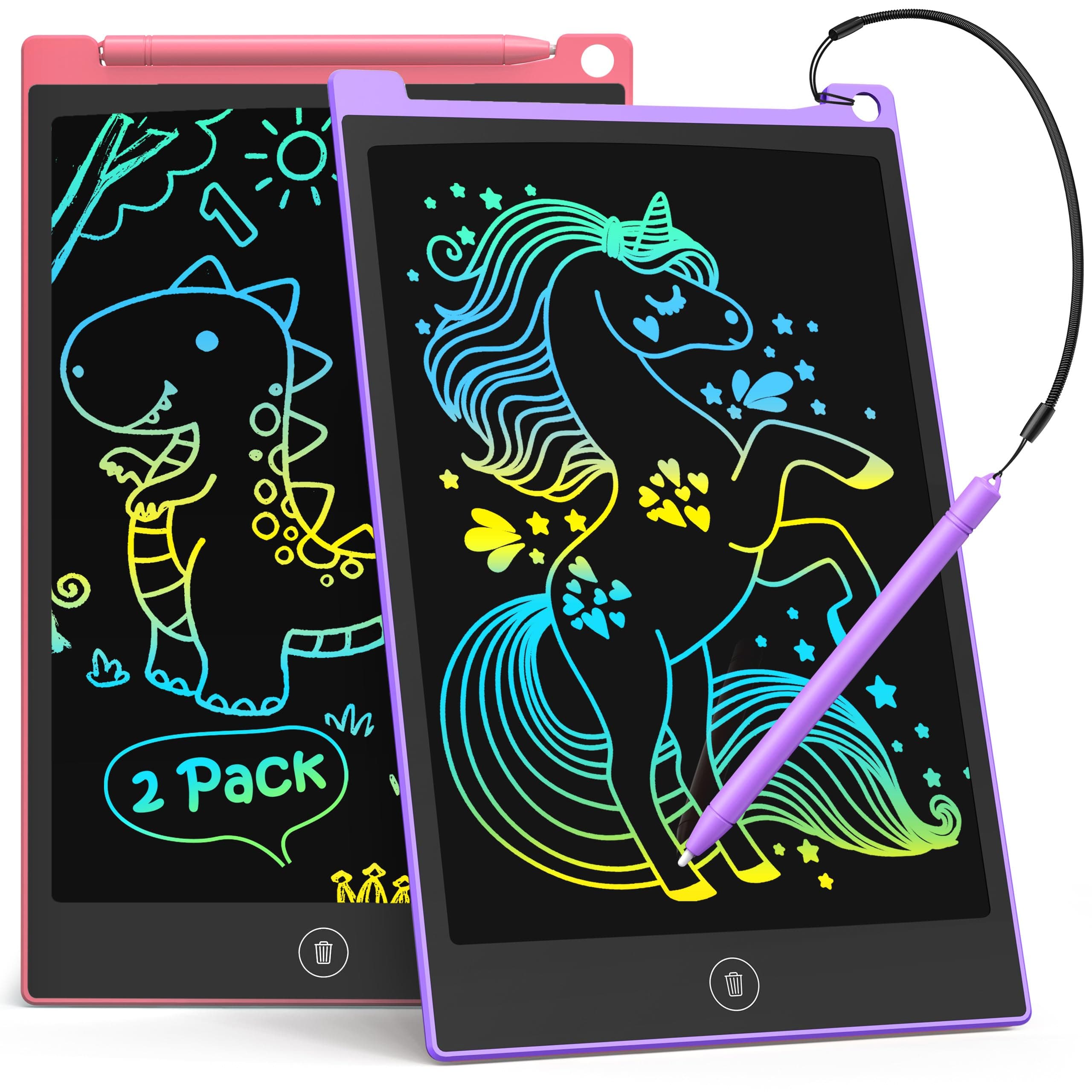 – TECJOE 2 Pack LCD Writing Tablet, 8.5 Inch Colorful Doodle Board Drawing Tablet for Kids, Erasable Reusable Writing Drawing Pad, Learning Toys Gifts for 3 4 5 6 Years Old Boys and Girls Toddlers