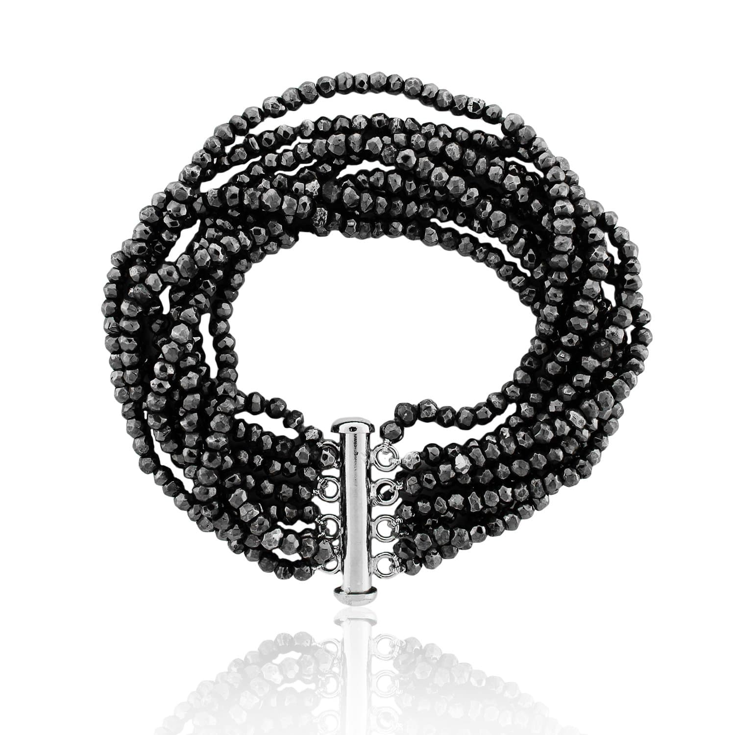 Silver Pyrite Multi-Chain Bracelet Sterling Silver Slide Clasp