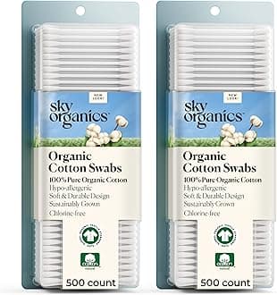 Sky Organics Cotton Swabs Organic by Sky Organics (2 pack 1000ct total) Natural Cotton Buds, Cruelty-Free Cotton Swabs, Biodegradable, All Natural Cotton Swabs, Chlorine-Free Hypoallergenic Cotton Swabs
