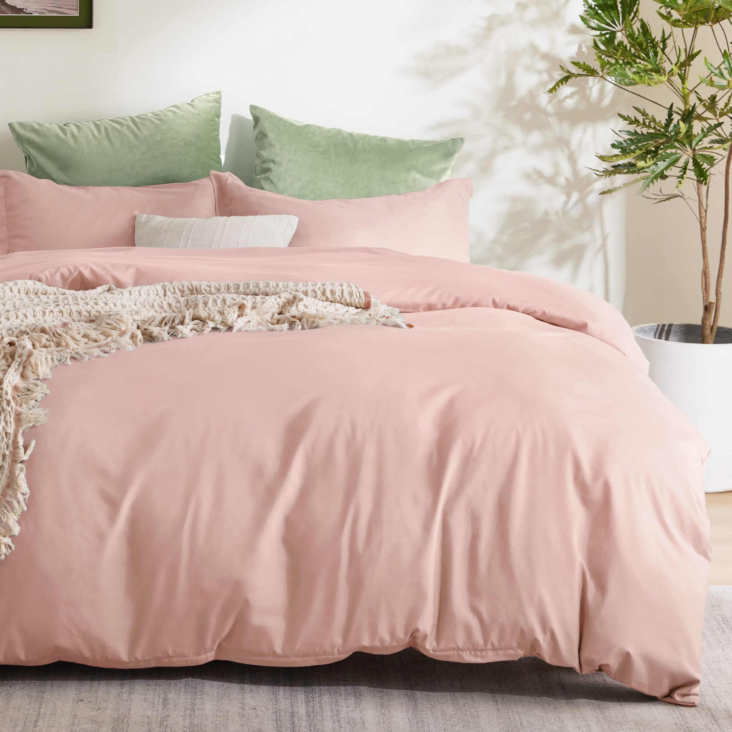 Bedsure Duvet Cover Queen Size - Soft Double Brushed Bedding Set for Kids & Adults, Zipper Closure, 3 Pieces, Includes 1 Duvet Cover (90"x90") & 2 Pillow Shams, NO Comforter, Blush Pink
