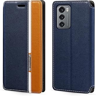 Shantime Classic Stripes Faux Leather Flip Case Compatible with LG Wing 5G, Invisible Magnetic Cover with Card Slot, Contrast Color Design(Blue)