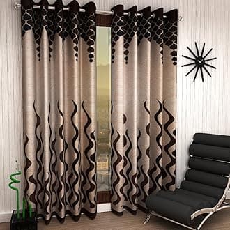 Home Sizzler 2 Pieces Polyester Door Curtains, 116 X 210 CM, Brown, Wave Panel