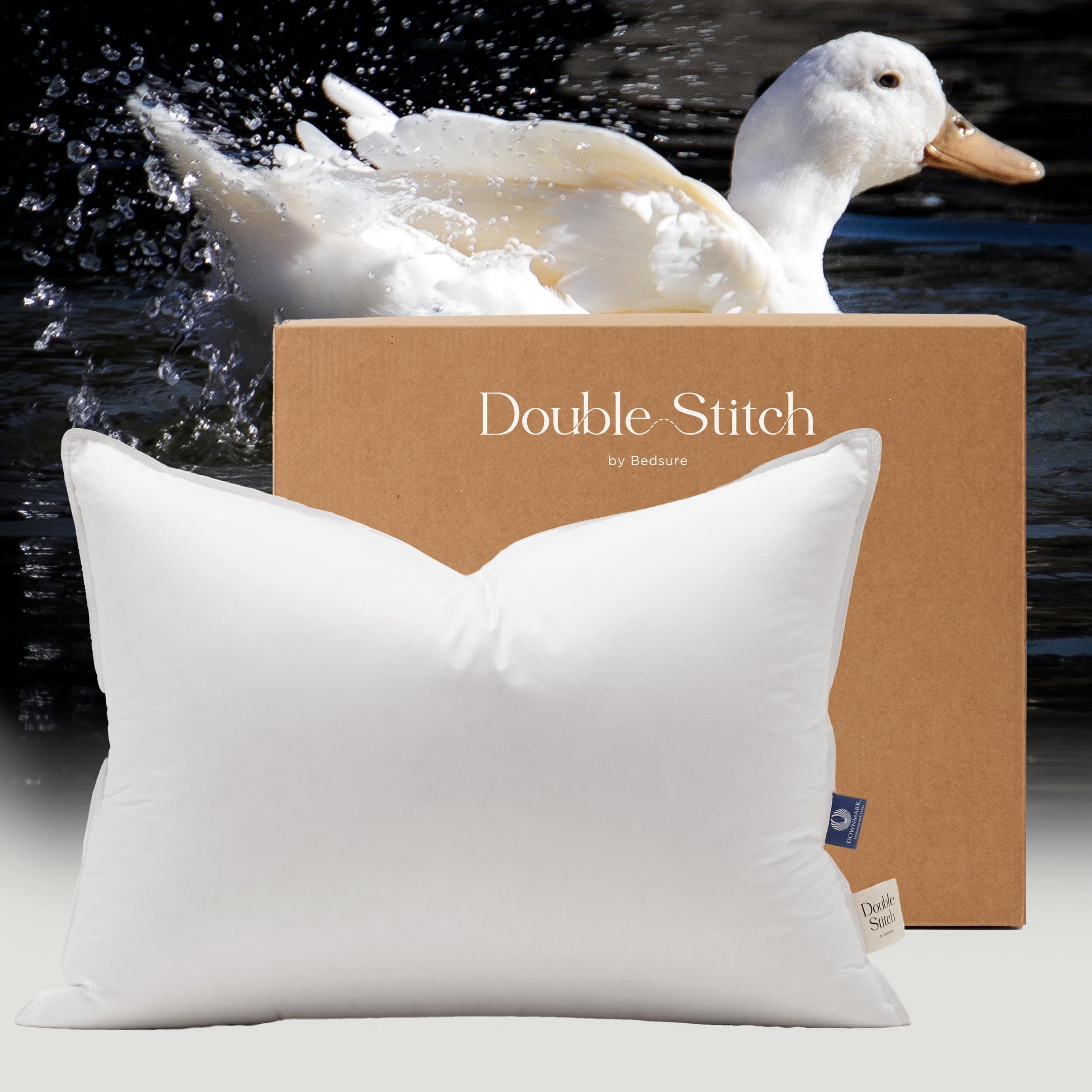 Double Stitch Down Pillow, 3-Chamber White Bed Pillow for Sleeping, Sourced in America, Made in Canada, Luxury 400 Thread Count 100% Cotton Shell, 700 Fill Power, Soft, King, 20" x 36"