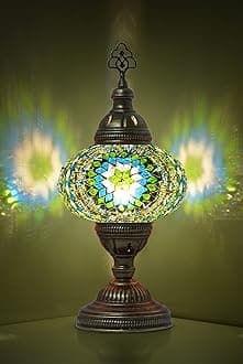 mozaist Turkish Lamp, Mosaic Table Lamp, Antique Moroccan Decorative Glass Bohemian Vintage Lamp Shade, Small Desk Tiffany Bedside Stained Glass Lamp with US Plug and E12 Socket