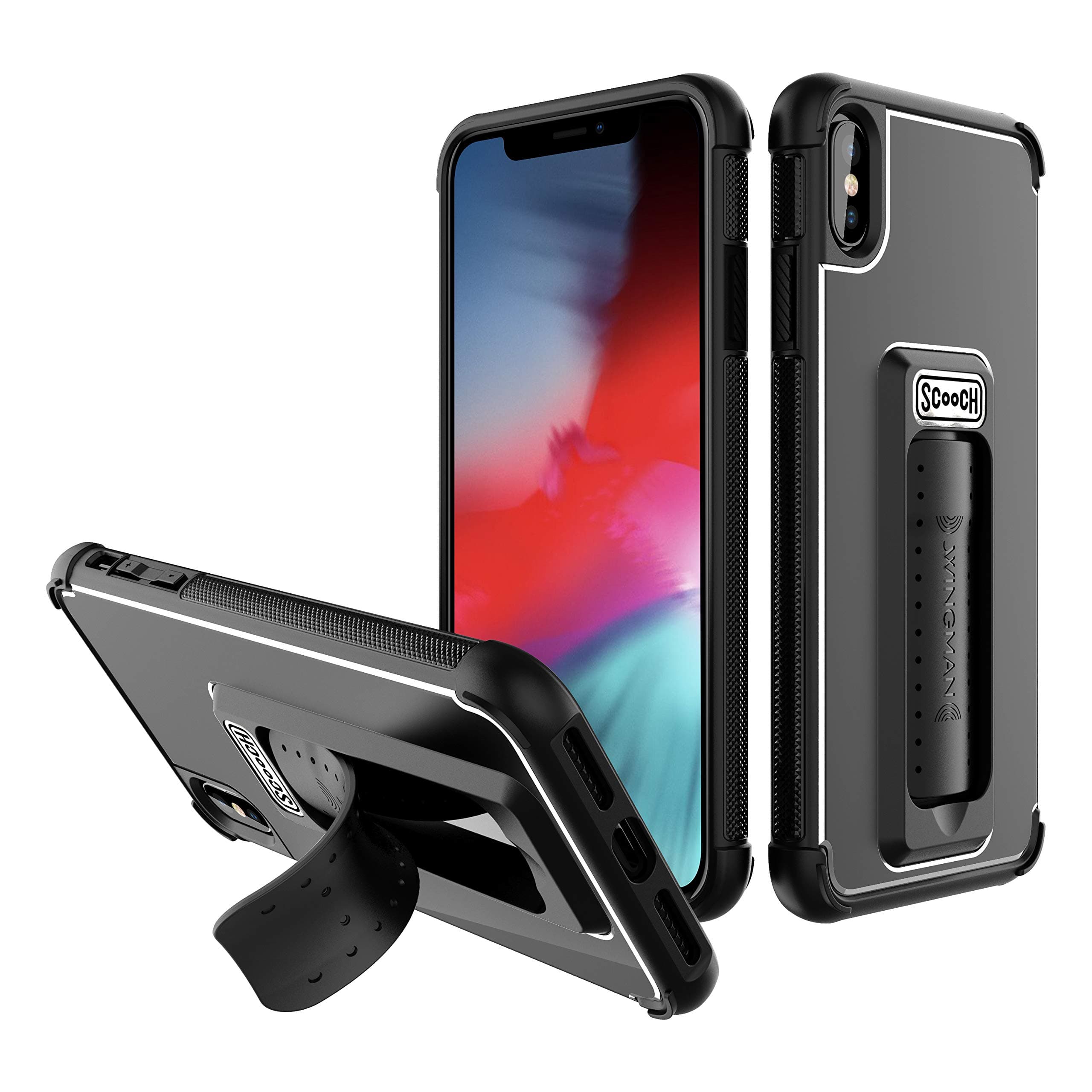 Scooch Wingman Kickstand Case for iPhone Xs Max Case [10 ft Drop Protection] [Two-Way Stand] Protective Phone Cover, Compatible with Magnetic Car Mounts (Black)