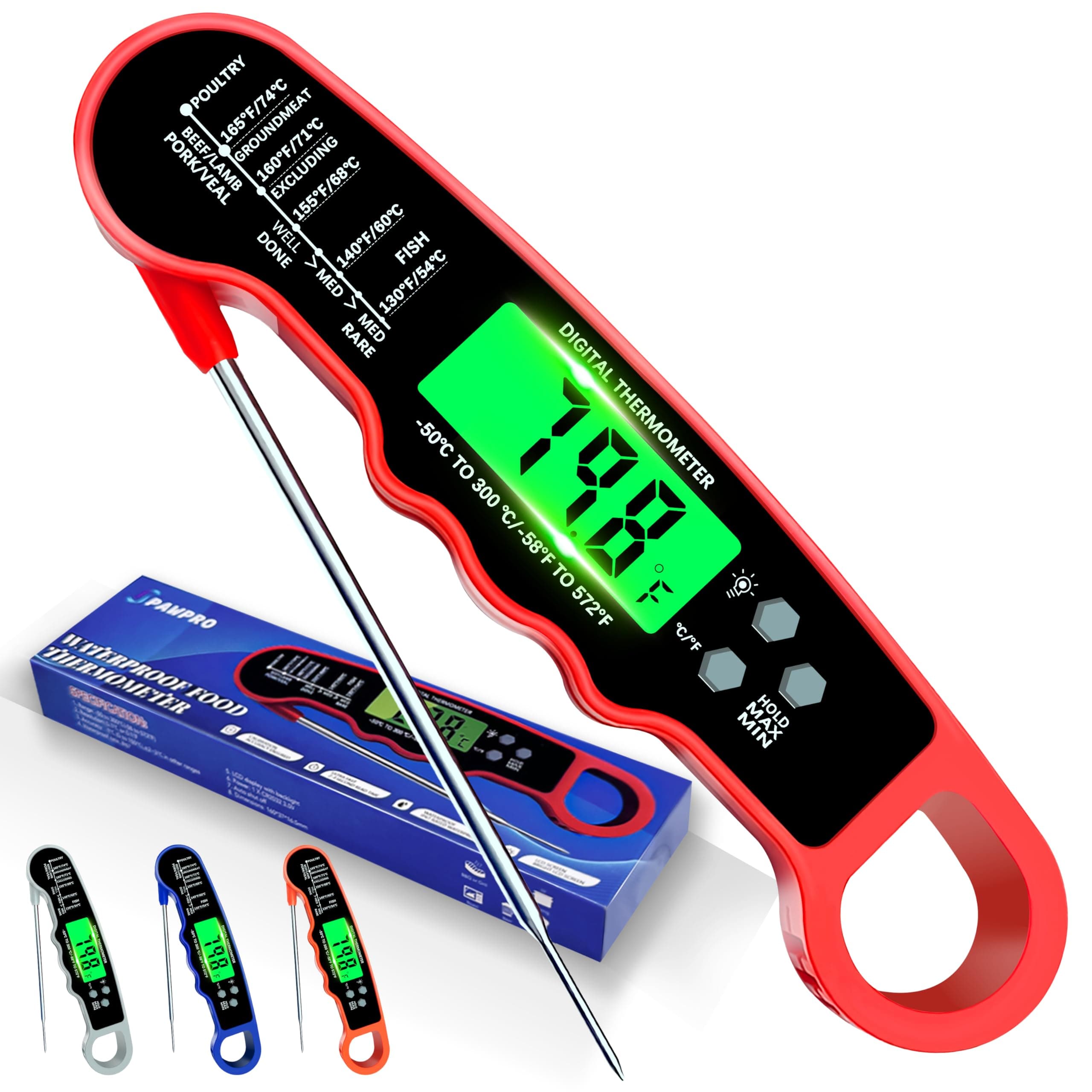 Meat Thermometer Digital, Instant Read Meat Thermometer with Backlight & Magnet for Kitchen, Beef, Grill, Turkey,IP67 Waterproof Cooking Thermometer