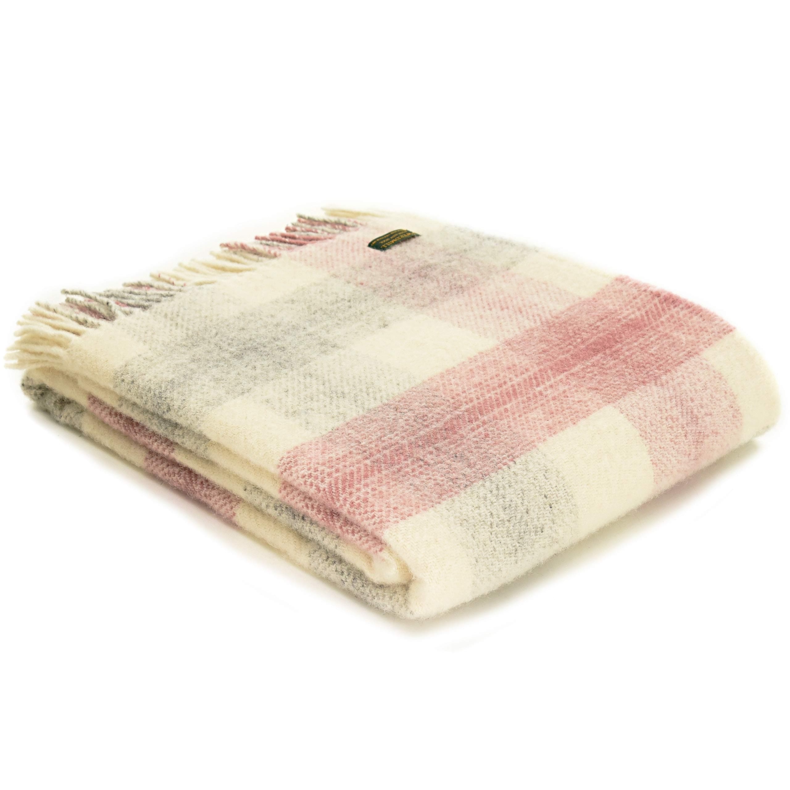 Meadow Check Throw Blanket -100% Pure New Wool - BRITISH MADE - DUSKY PINK