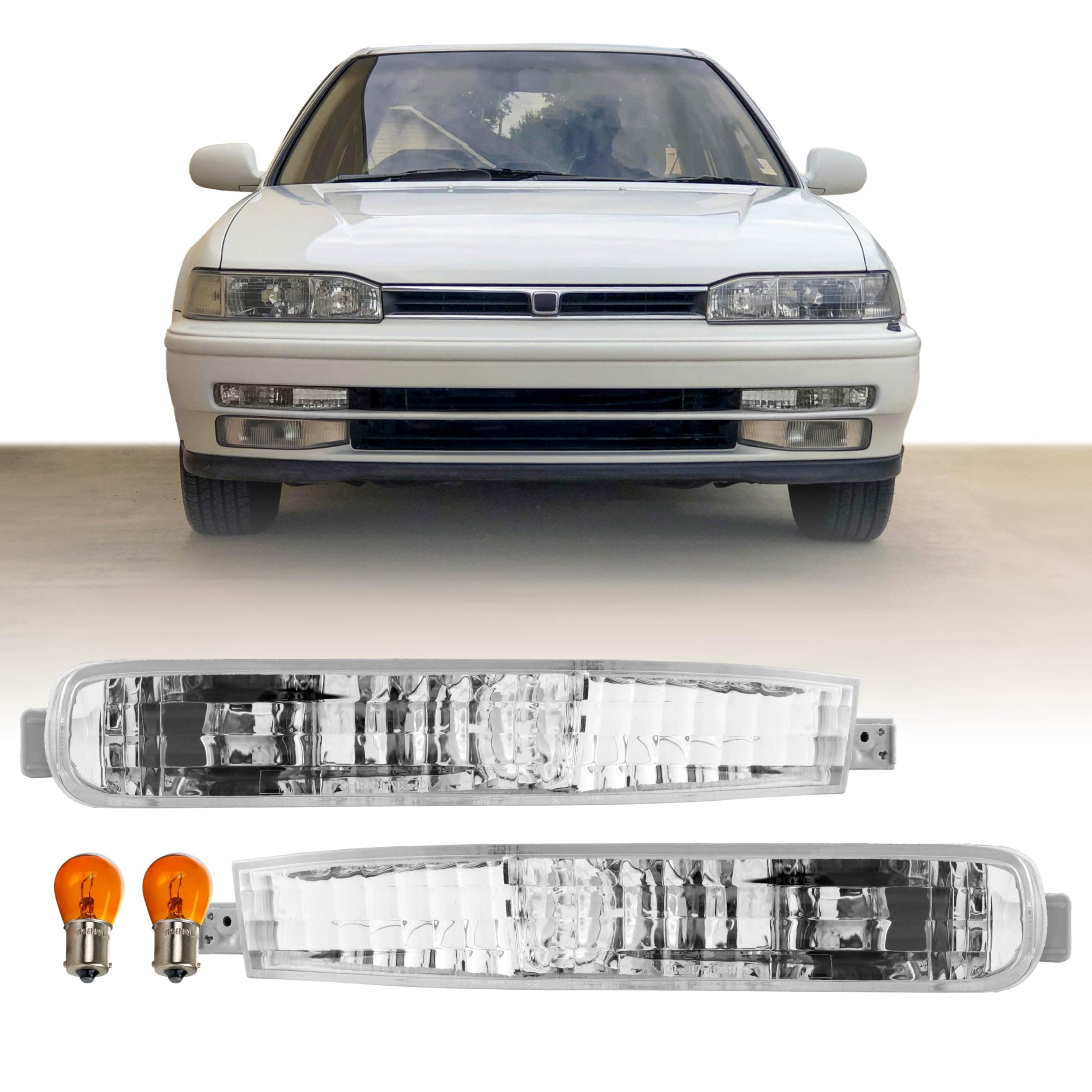 USR 92-93 Accord Front Turn Signal Light - Compatible with 1992-1993 Honda Accord 2 Door Coupe and 4 Door Sedan All Models/Trims (Left + Right Pair, Clear Bumper Lamps)
