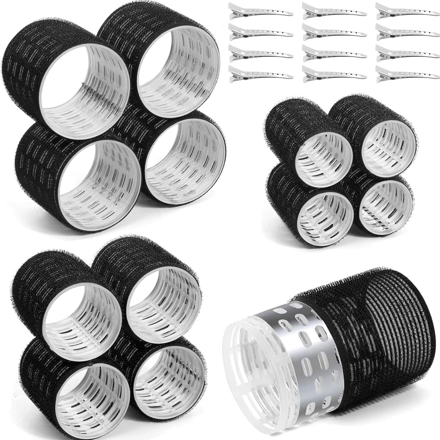 24 Pcs Thermal Rollers & Clips, Self Holding Curlers, Large Set for Long Medium Short Hair Volume, Self Grip for Salon Styling