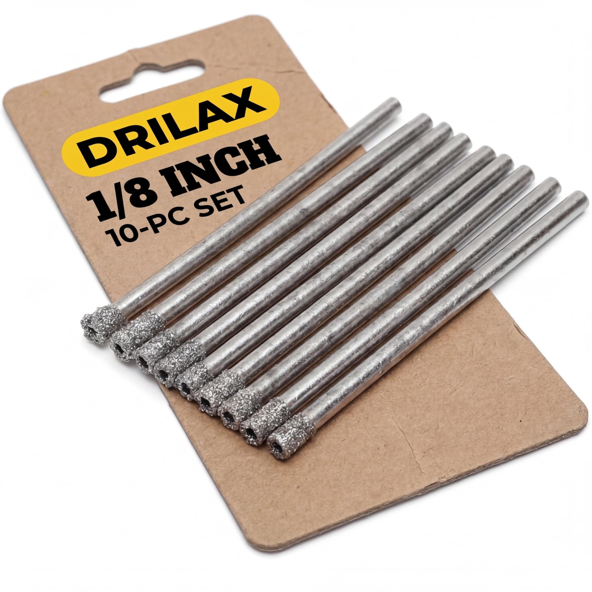 Drilax 10 Pc 1/8 Inch Diamond Hollow Core Drill Bit Set, Rotary Tool Bits for Glass Stone Ceramic Tile, Diamond Hole Saw Kit for Jewelry Craft, Small Precision Hole Cutter