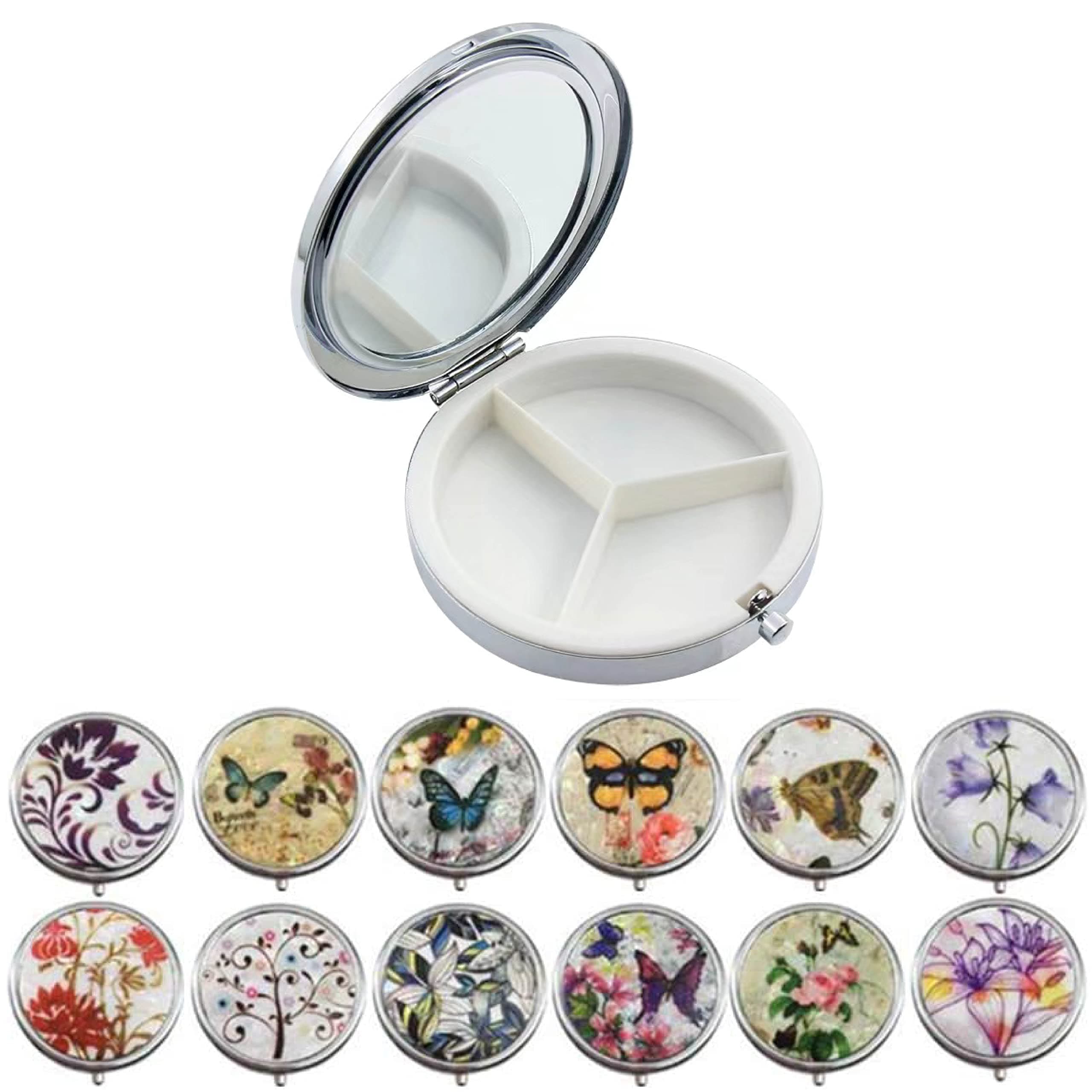 2-Pack Pill Box, Portable Soothers & Teethers Soother Pods Pill Pot Small Pill Box Round Metal Pill Box Pill Box Organiser Vitamin Storage Box (Pattern Random)