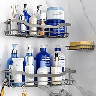 OMAIRA 3-Pack Shower Caddy with Soap Holder, Adhesive Rustproof No-drill Strudy Loading Inside Shower Organizer Shelves Rack Storage Bathroom Organization for Smooth Wall Glass Tile, Grey (X-Large)