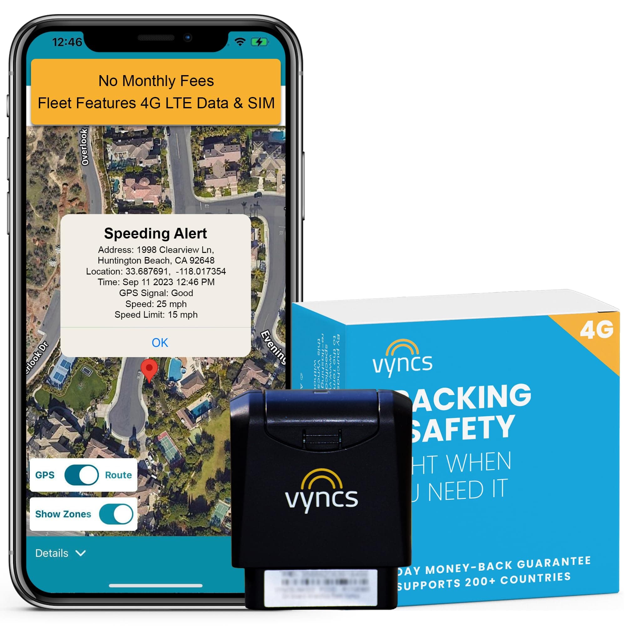 VyncsFleet: GPS Tracker No Monthly Fee, 4G LTE OBD, Real Time Fleet Car/Truck...