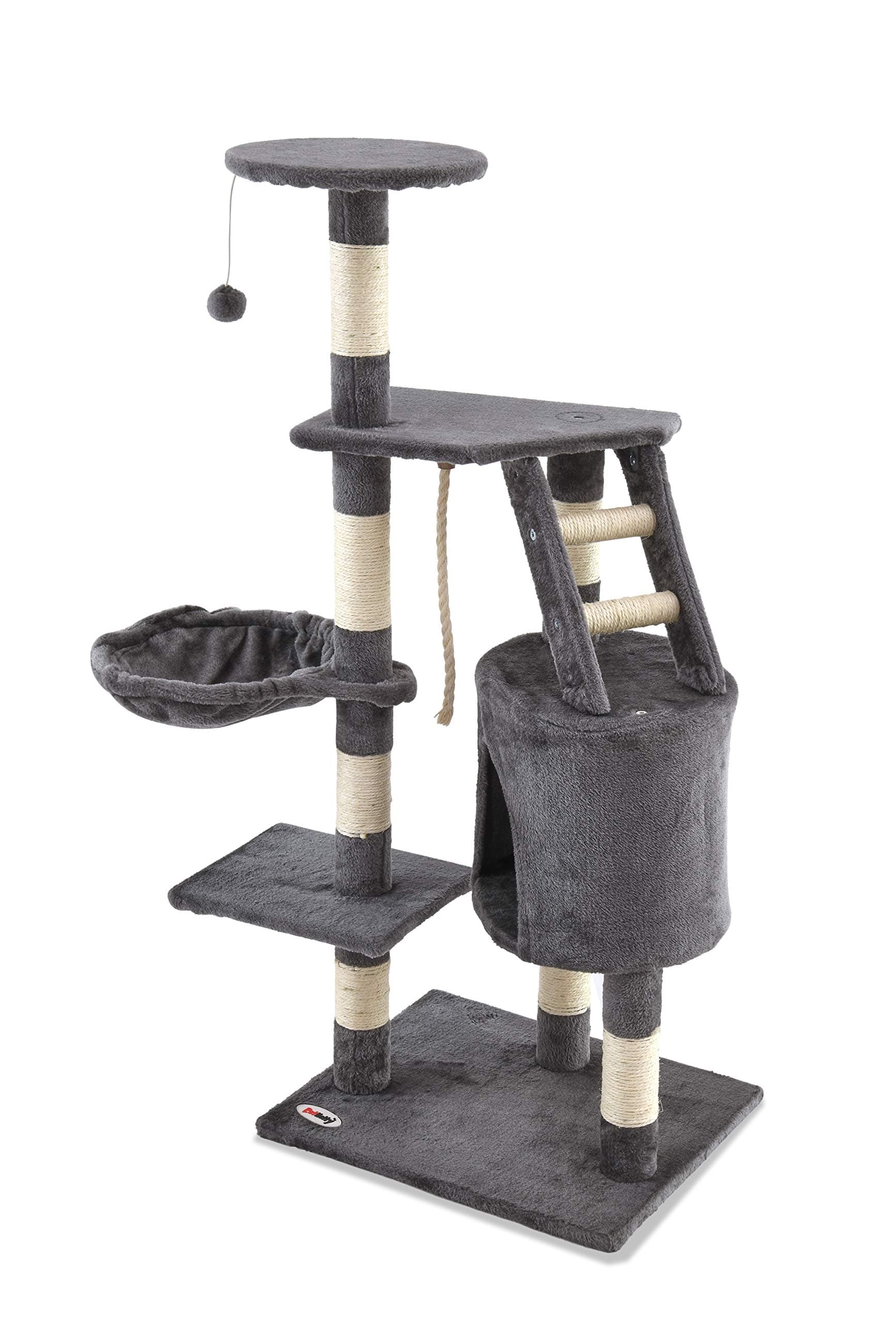 Petlicity 120cm Deluxe Cat Tree – Multi-Level Cat Activity Tower with Sisal Scratch Posts, Plush Platforms, Sleeping Caves & Hanging Toys – Heavy-Duty Scratching Post Furniture for Kittens & Adults