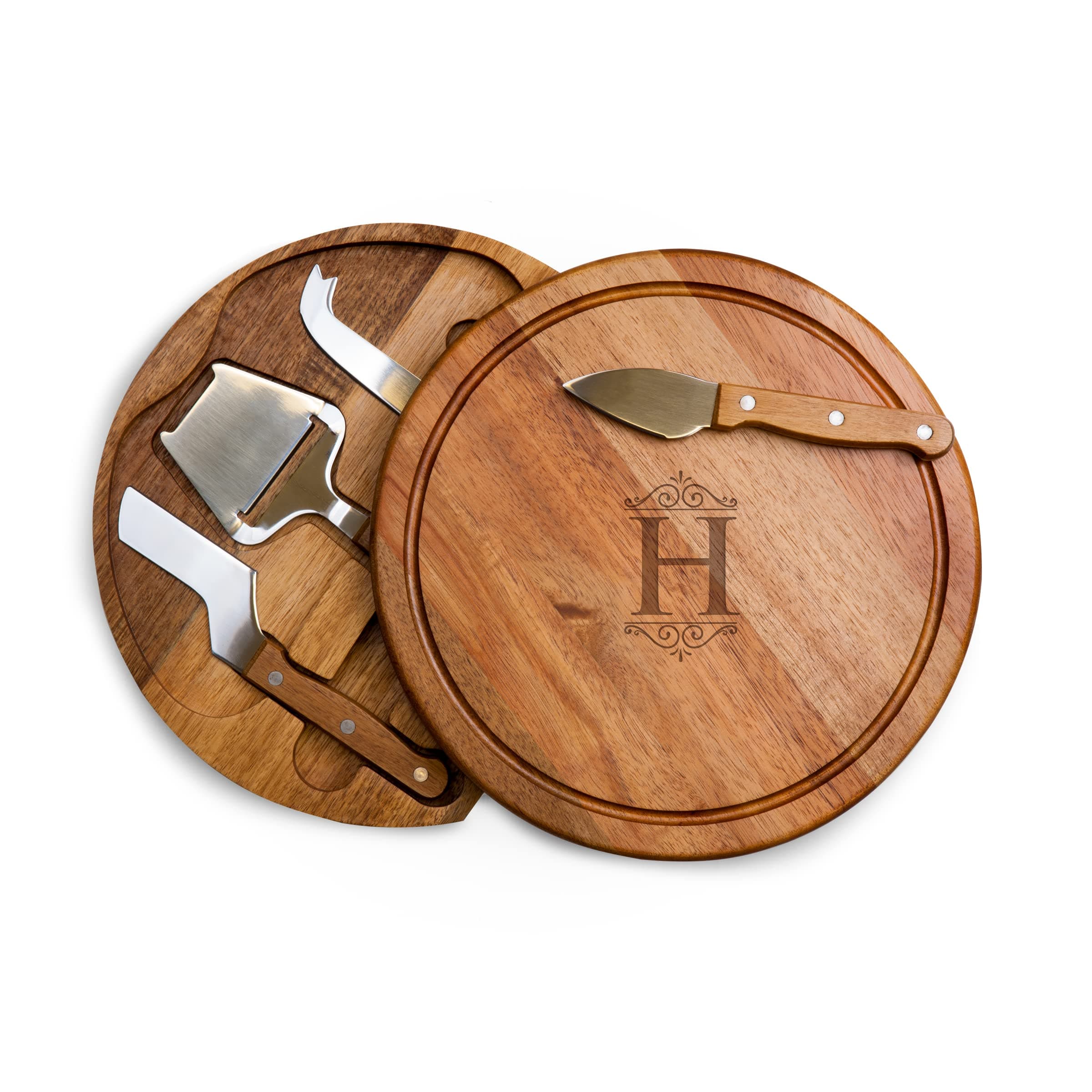 Toscana Monogram Initials H Personalized Acacia Circo Cheese Cutting Board & Tools Set