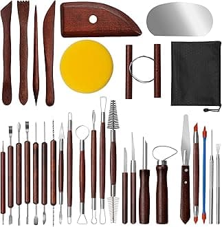 Amrules Clay Tools Kit, 31 PCS Red Pottery Tools, Practical Polymer Clay Scul...