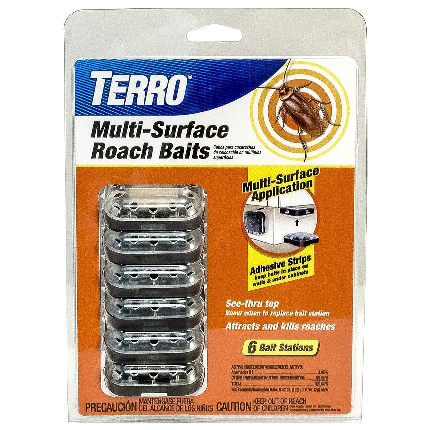 TERRO T500 Indoor Multi-Surface Roach Bait Stations - Indoor Cockroach Killer, 6 Bait Stations, Black