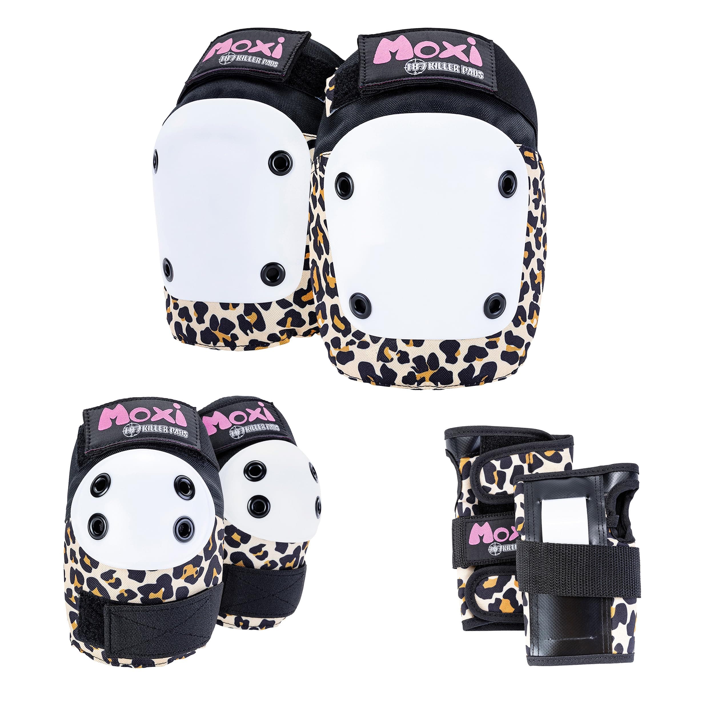 Killer Pads & Moxi Pads - 6 Pairs - Includes Knee & Elbow Pads & Wrist Guards from 187 + Killer Pads & Moxi Pads - Child to Adult Sizes (Leopard, L/XL)