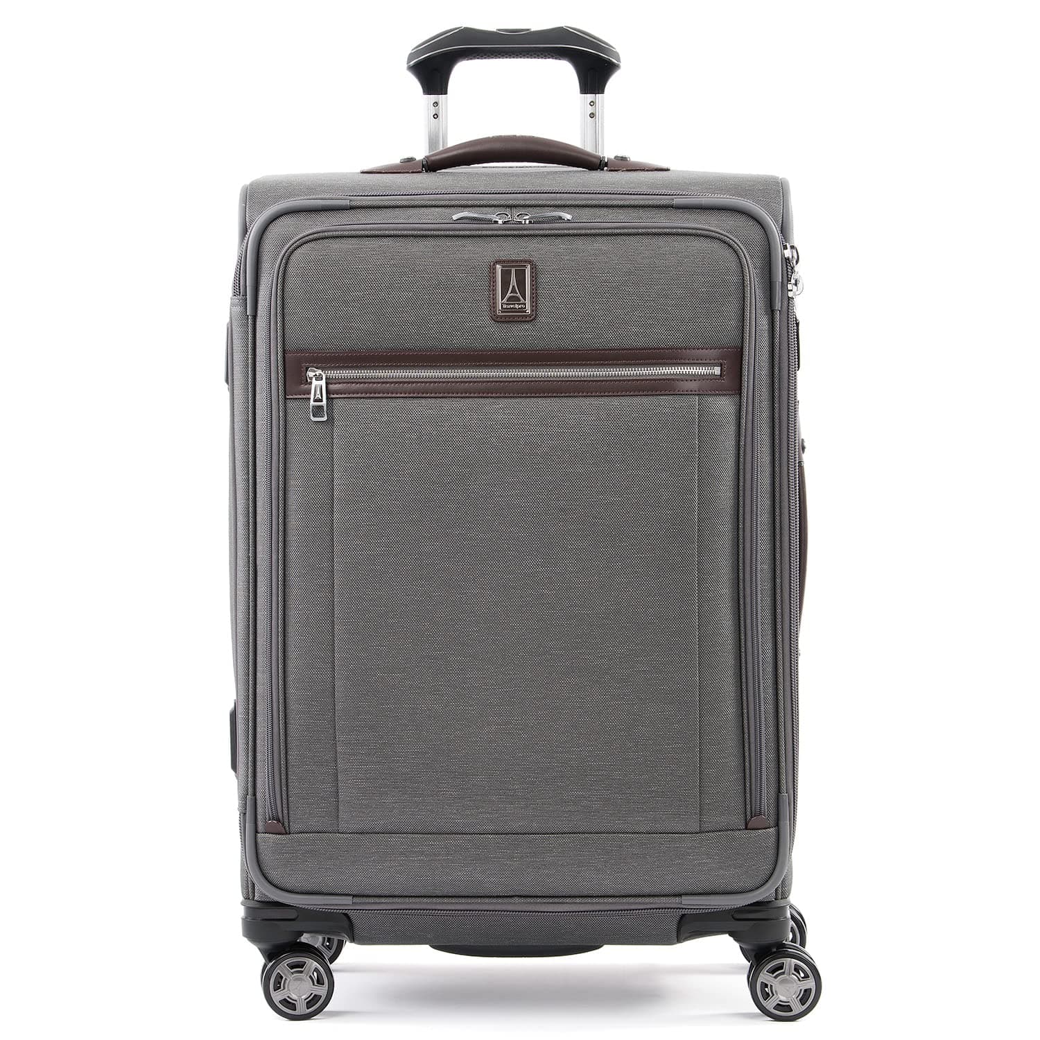 Platinum Elite Softside Expandable Checked Luggage, 8 Wheel Spinner Suitcase, TSA Lock, Men and Women, Vintage Grey, Checked Medium 25-Inch