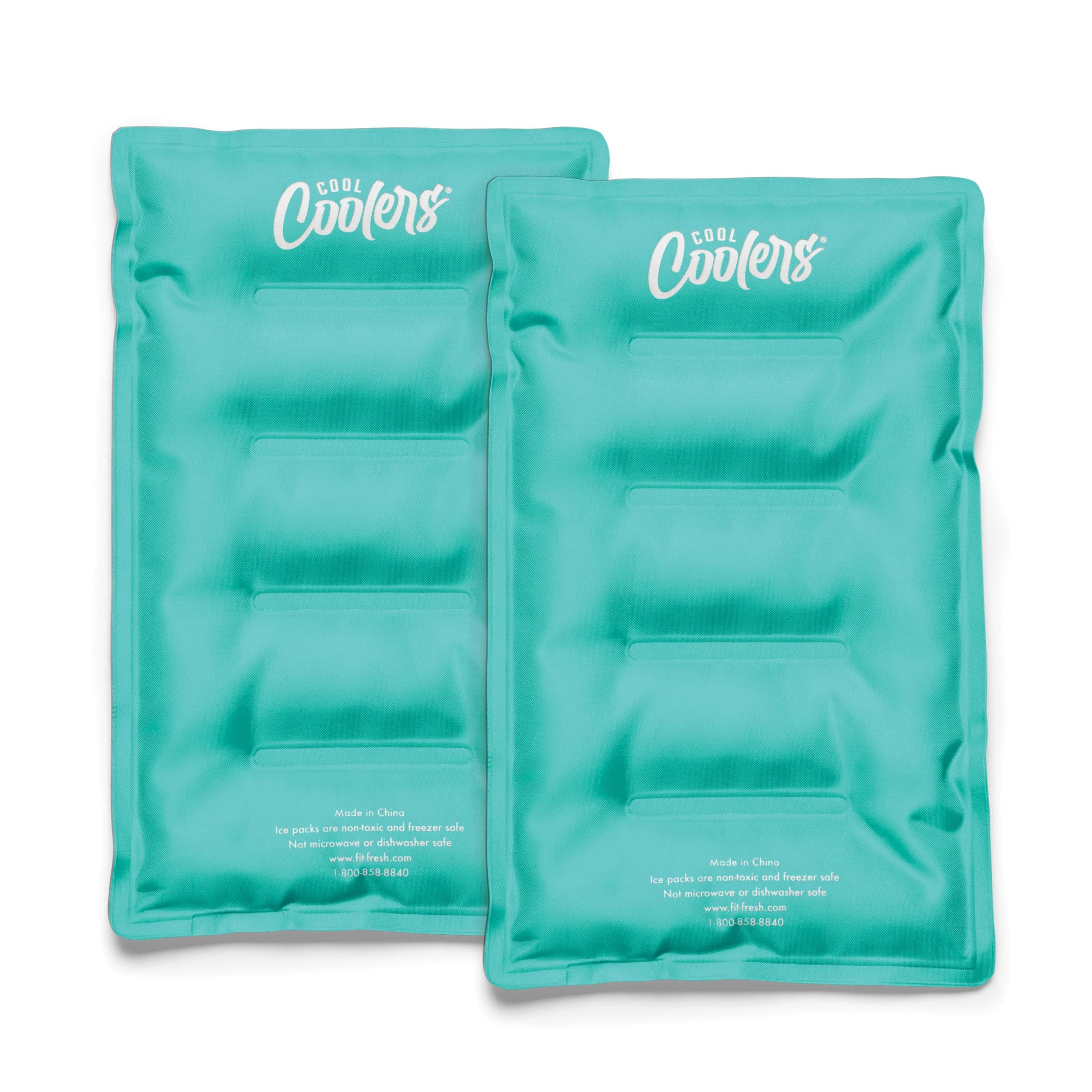 Cool Coolers by Fit & Fresh 2 Pack XL Soft Ice Packs for Cooler, Flexible Stretch Nylon, Lunch Box Ice Packs, Large Reusable Freezer Packs, Teal