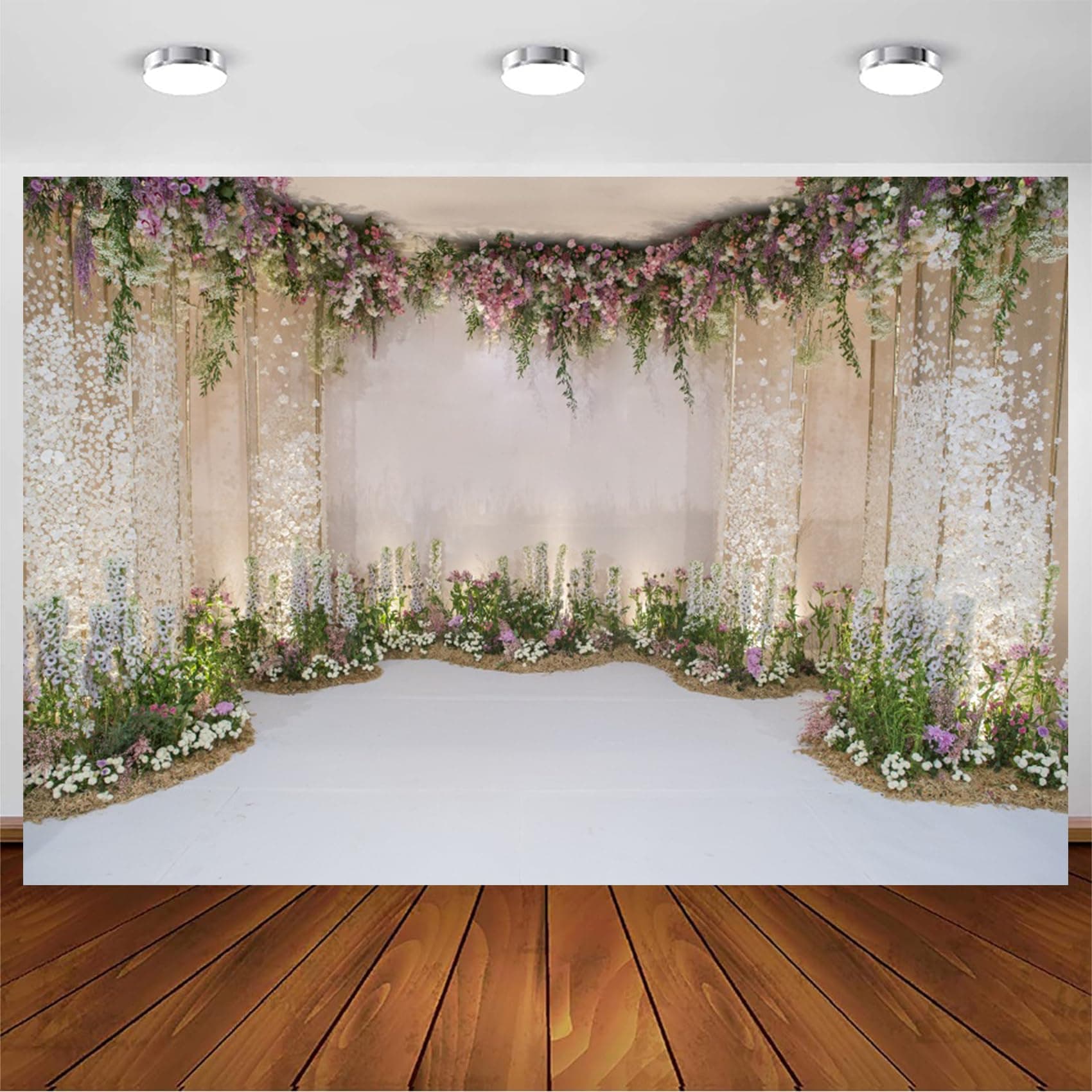 CSFOTO 15x10ft Wedding Backdrop for Cradle Ceremony Backdrop for Proposal Flowers Curtain Wedding Ceremony Banner Bridal Shower Background Mother's Day Backdrop Floral Marriage Backdrop