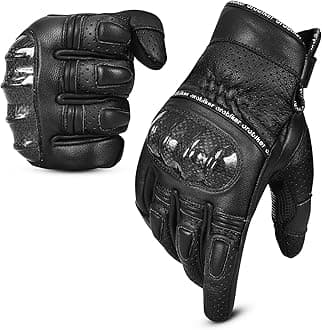 Leather Motorbike Gloves Mens, Carbon Knuckle Touchscreen, Extra Grip Powersports Motorcycle Gloves Road Racing Riding Gloves