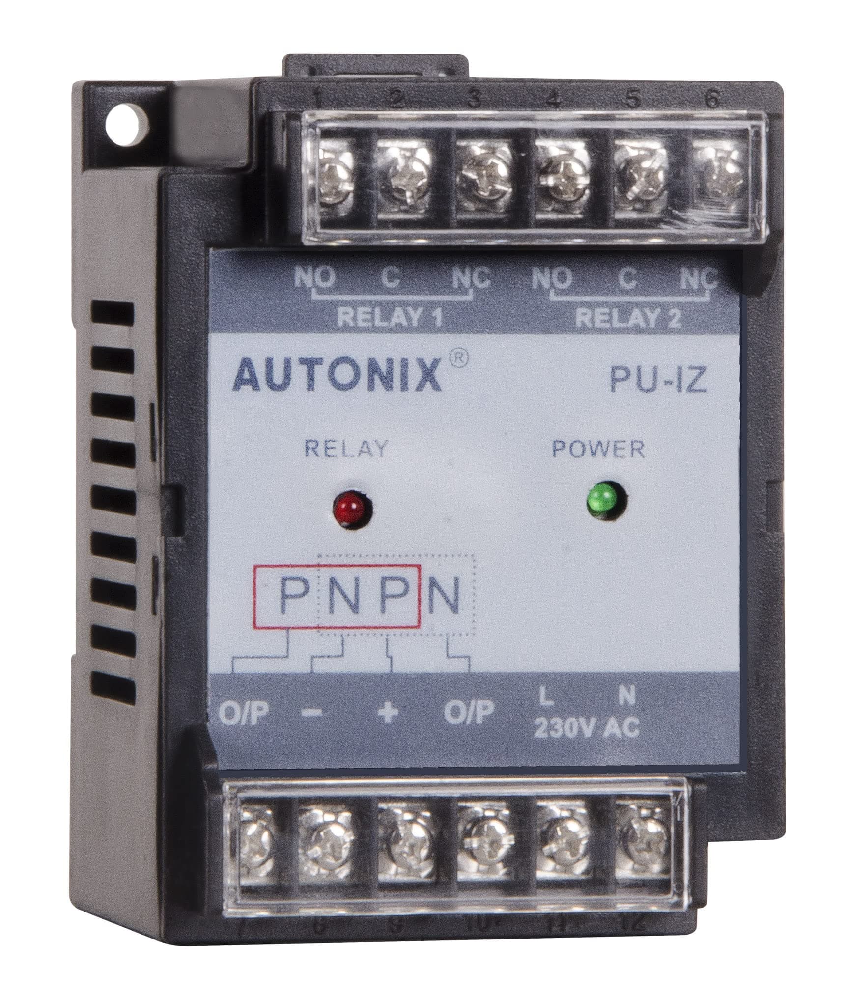 Sensor Controller, PNP/NPN/Contact Input, Aux. 230VAC, Sensor Power 12VDC, Relay Output, Rail And Foot Mount, Made in India, AUTONIX PU-1Z