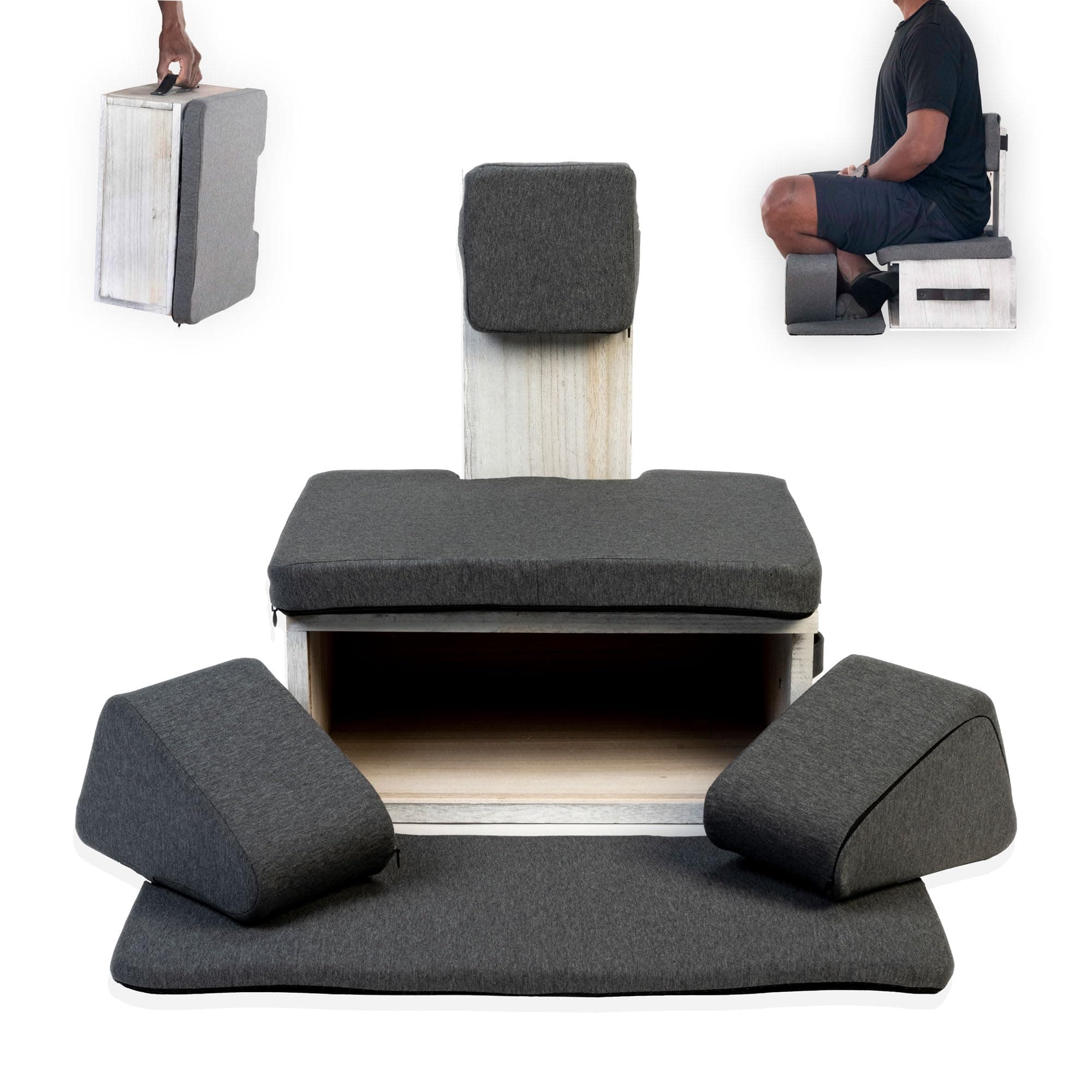 Ungloo Box Meditation Floor Chair, Back Support, Knee and Hip Support, Knees, Portable and Lightweight (Gray)