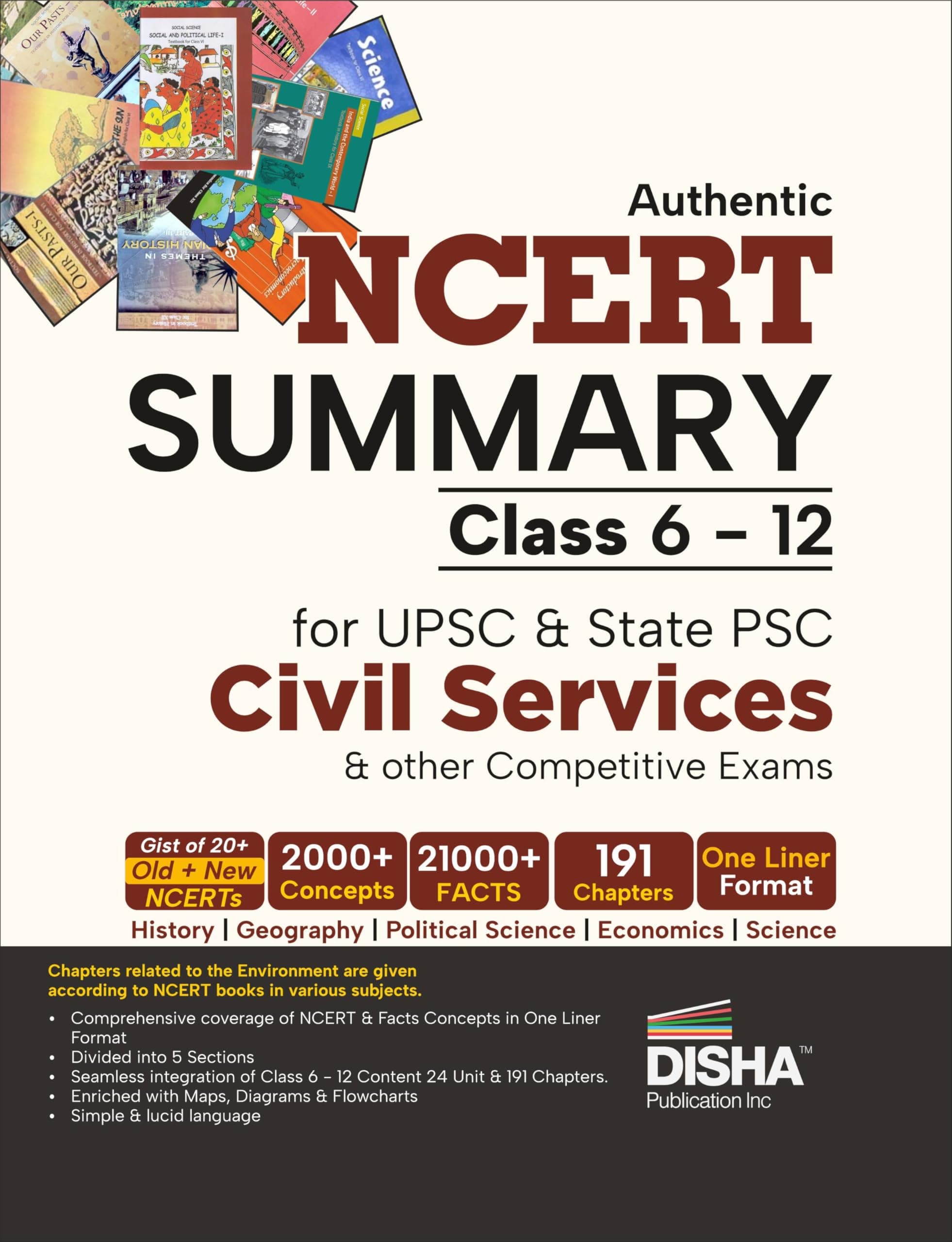 Disha Authentic NCERT Summary (Class 6 to 12) for UPSC & State PSC Civil Services & other Competitive Exams | Old & New NCER One Liner General Studies | IAS Prelims & Mains