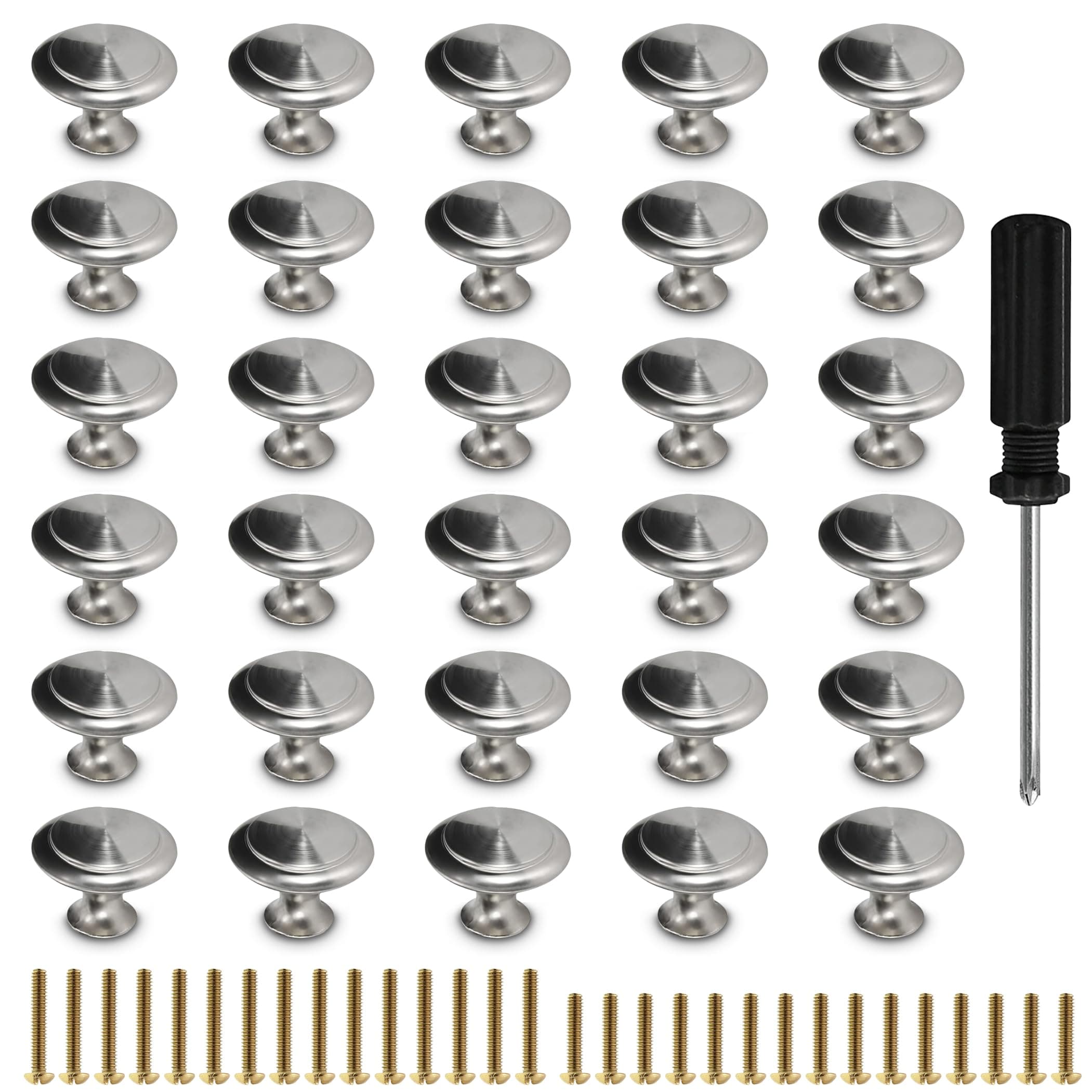 30 Pack Brushed Nickel Cabinet Pulls - 1-1/4 inch Kitchen Cabinet Knobs and Drawer Pulls for Dresser Drawers