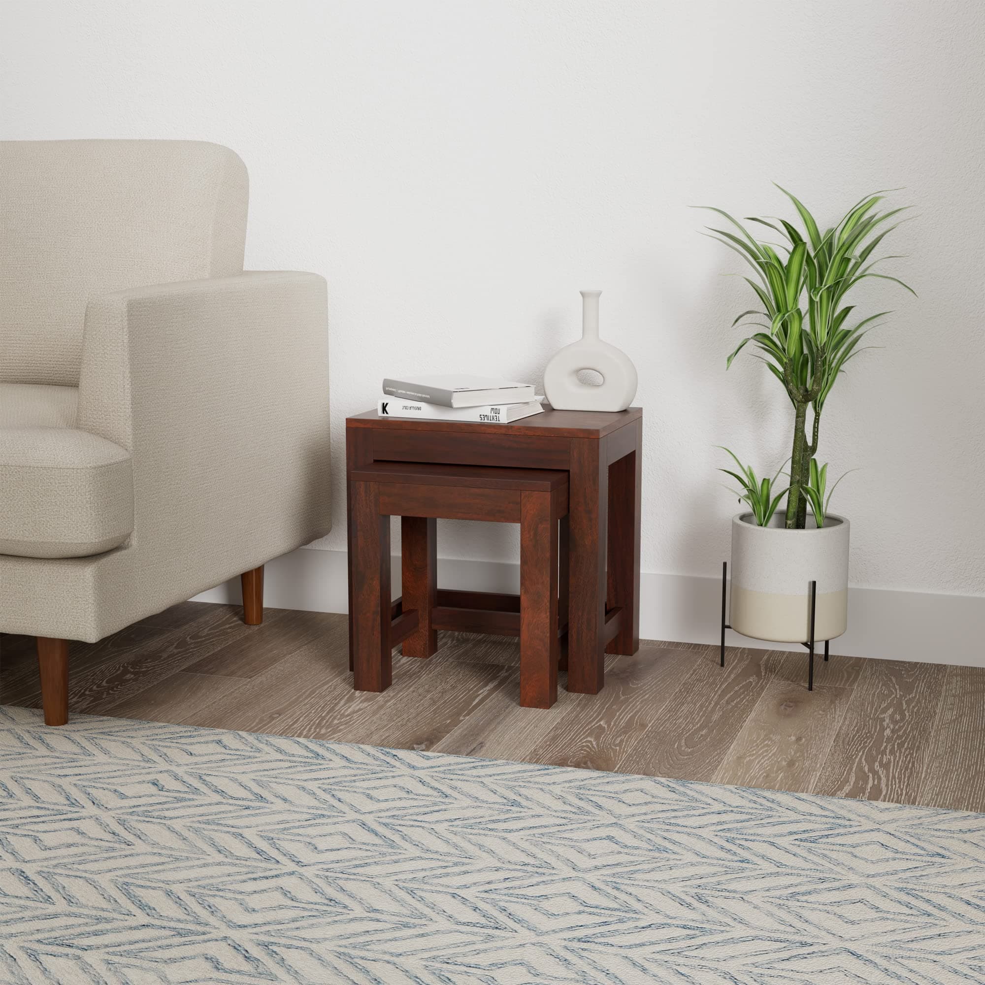 Amazon Brand - Solimo Laatzen Nested Side Table, Set of 2 (Solid Sheesham Wood, Honey Finish)