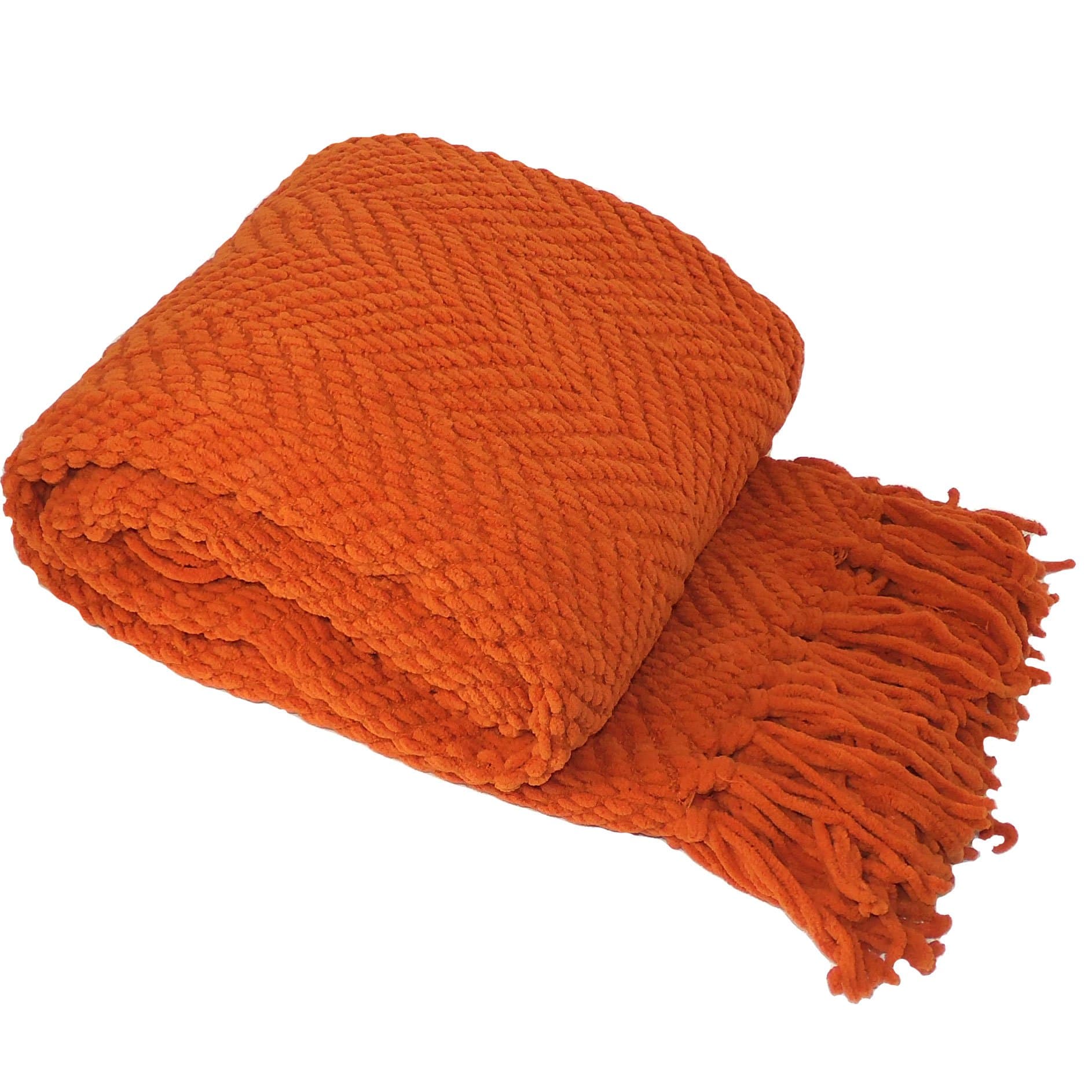 Home Soft Things Orange Throw Blanket Knitted Tweed Throw 50'' x 60'', Burnt Orange, Super Soft Cozy Warm Comfortable Breathable Throw for Living Room Chair Couch Bed Sofa Bedroom Home Décor