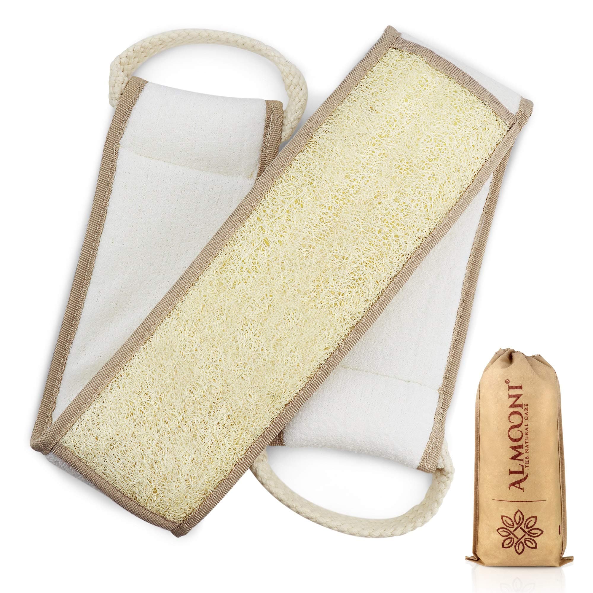 ALMOONI A Real Loofah Back Scrubber That's Gets Your Back Clean, Deep Cleansing and Exfoliation