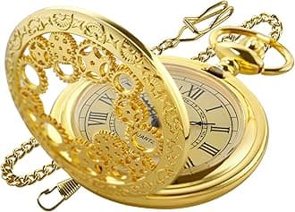 SwitchMe Classic Quartz Pocket Watch for Men,Roman Numeral Dial Non-Mechanical Movement Pocket Watch with Chain
