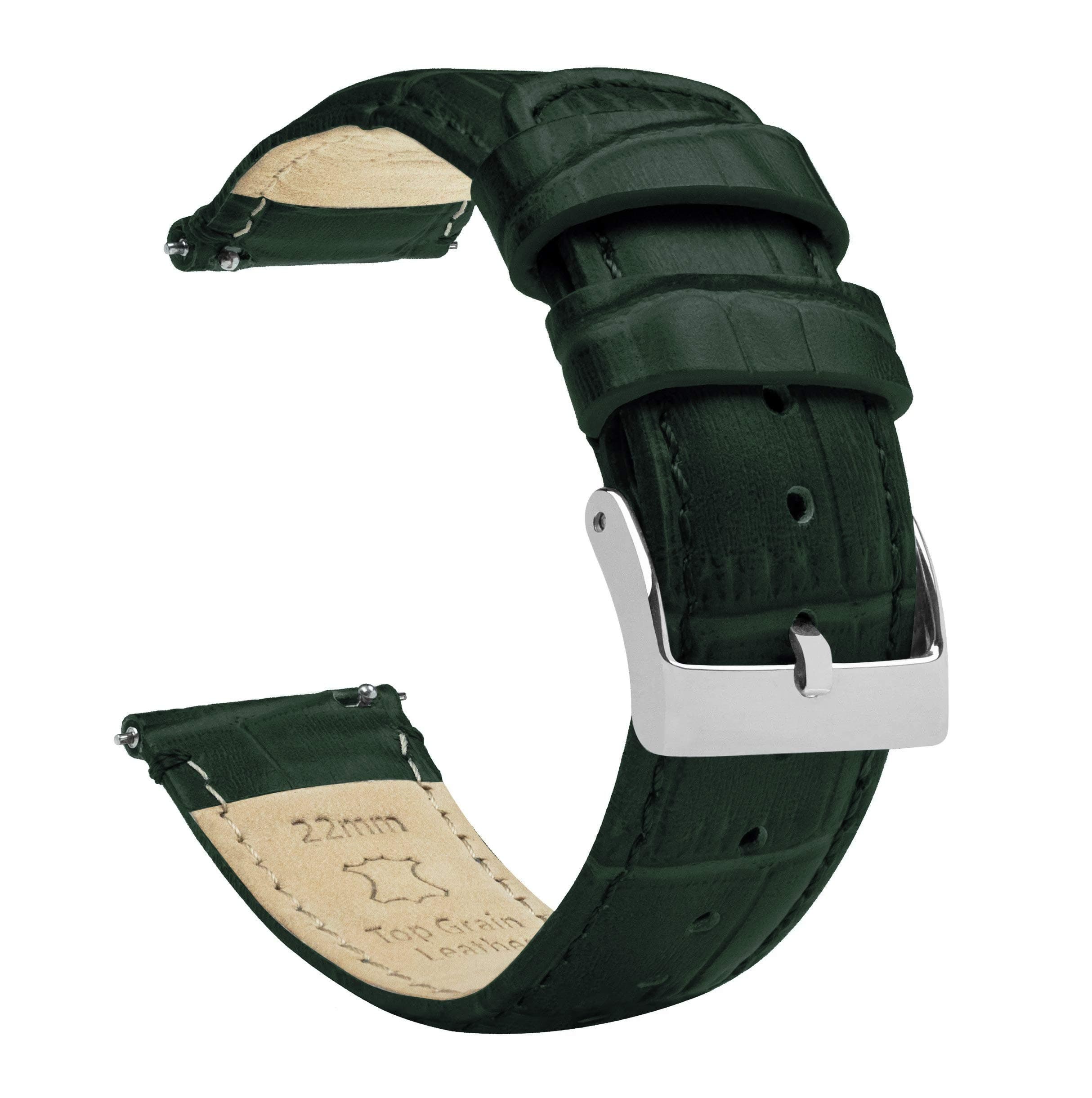 BARTON WATCH BANDS, 12mm Forest Green - Alligator Grain - Quick Release Leather Watch Bands