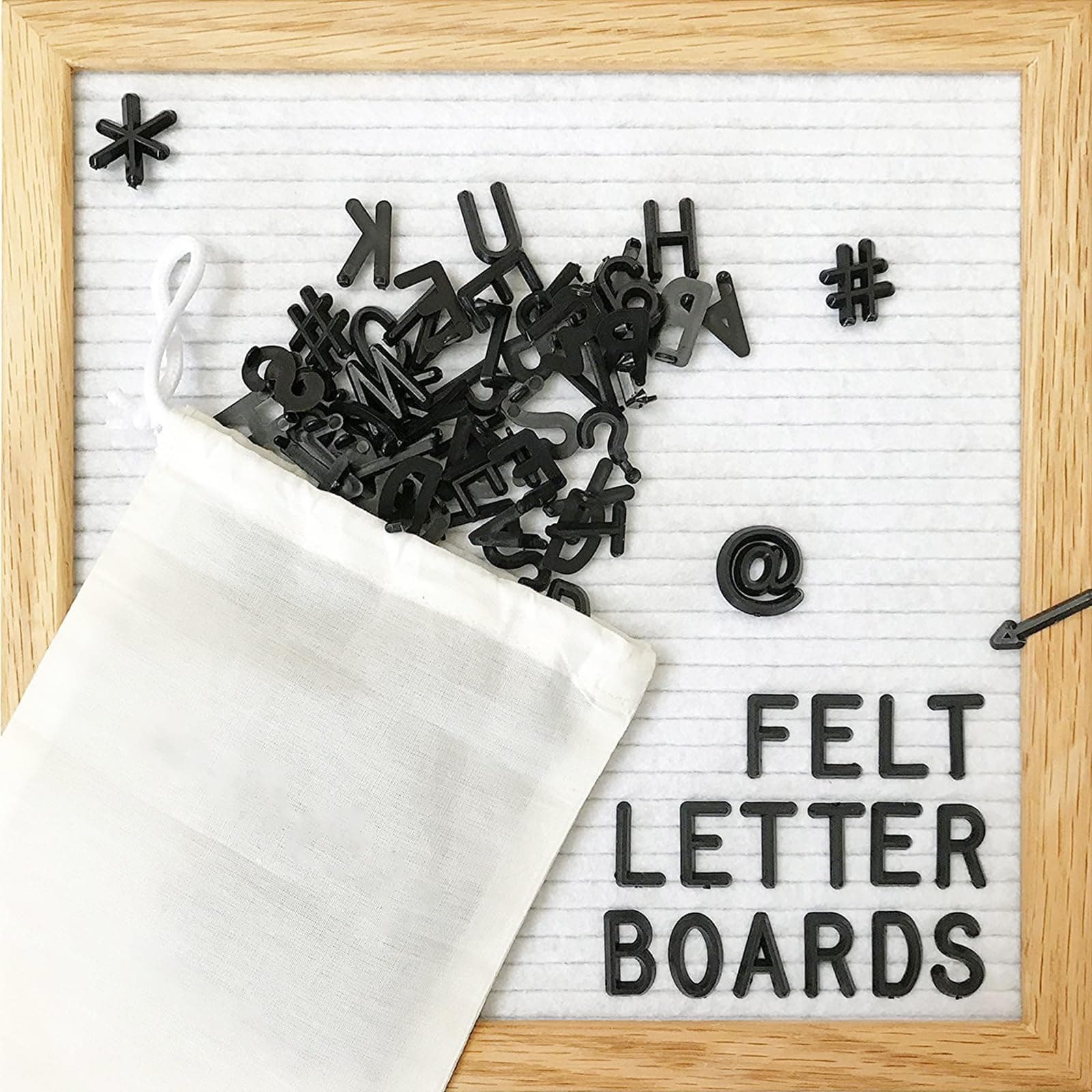 Felt Letter Board with Letters Changeable, Frame Wooden Message Board, Numbers, Symbols & Letters 340 Piece, Tripod Stand, for Baby Announcements, Milestones, Wedding Party Decor (White)