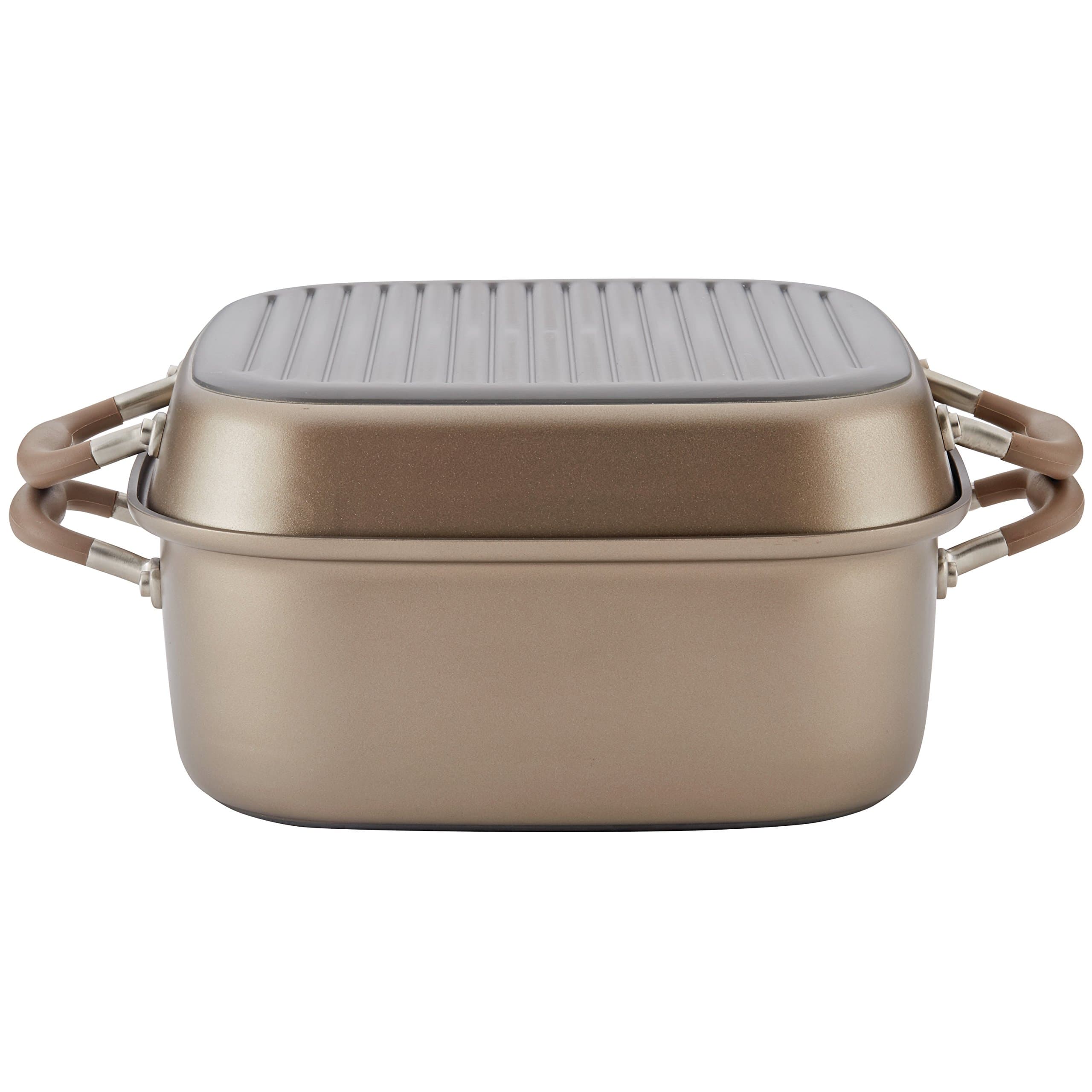 AnolonAdvanced Hard Anodized Nonstick Grill Pan/Griddle and Roaster - 11 Inch, Brown